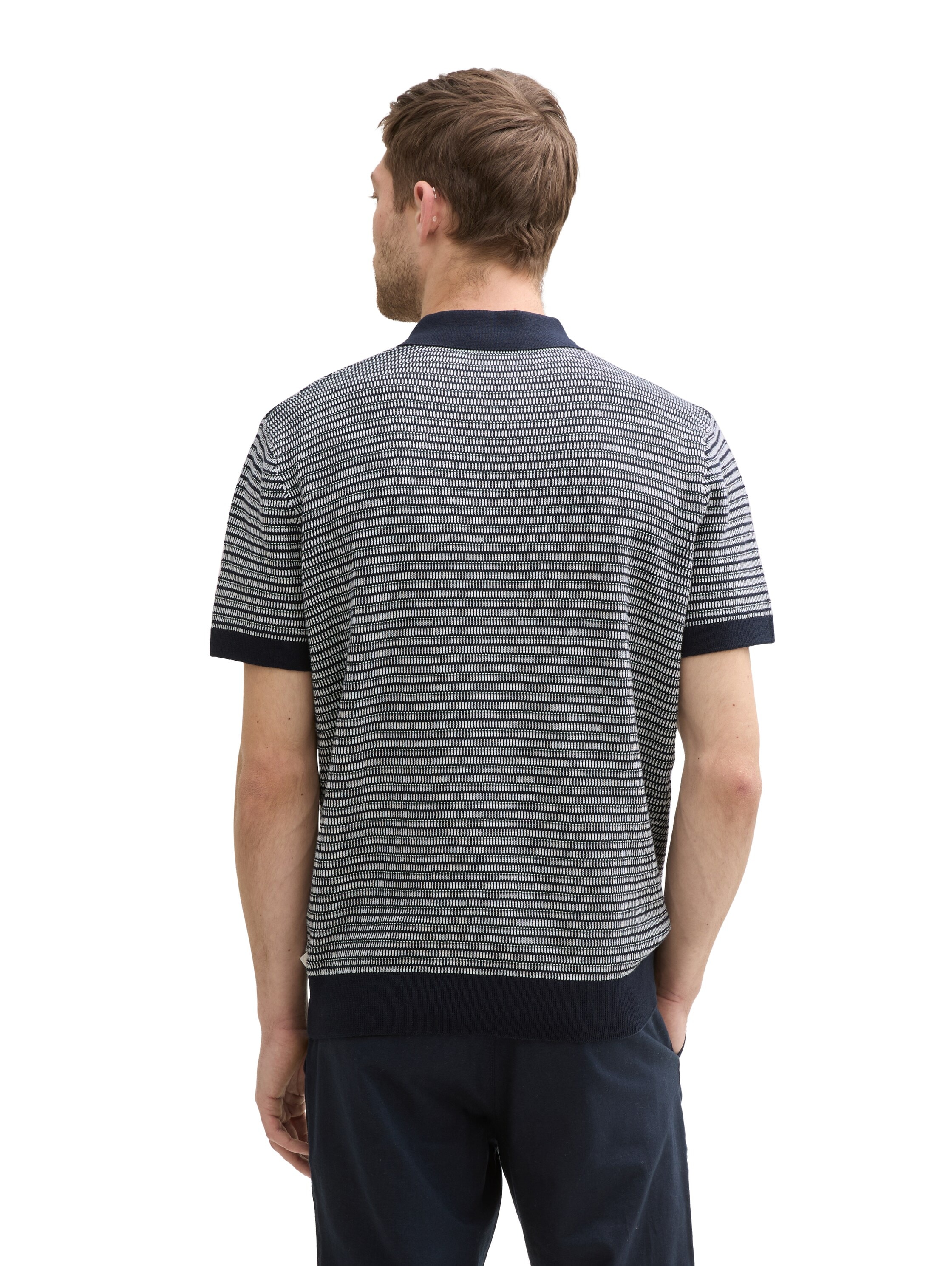 TOM TAILOR Kurzarmpullover mit Strick-Muster und Polo-Kragen
