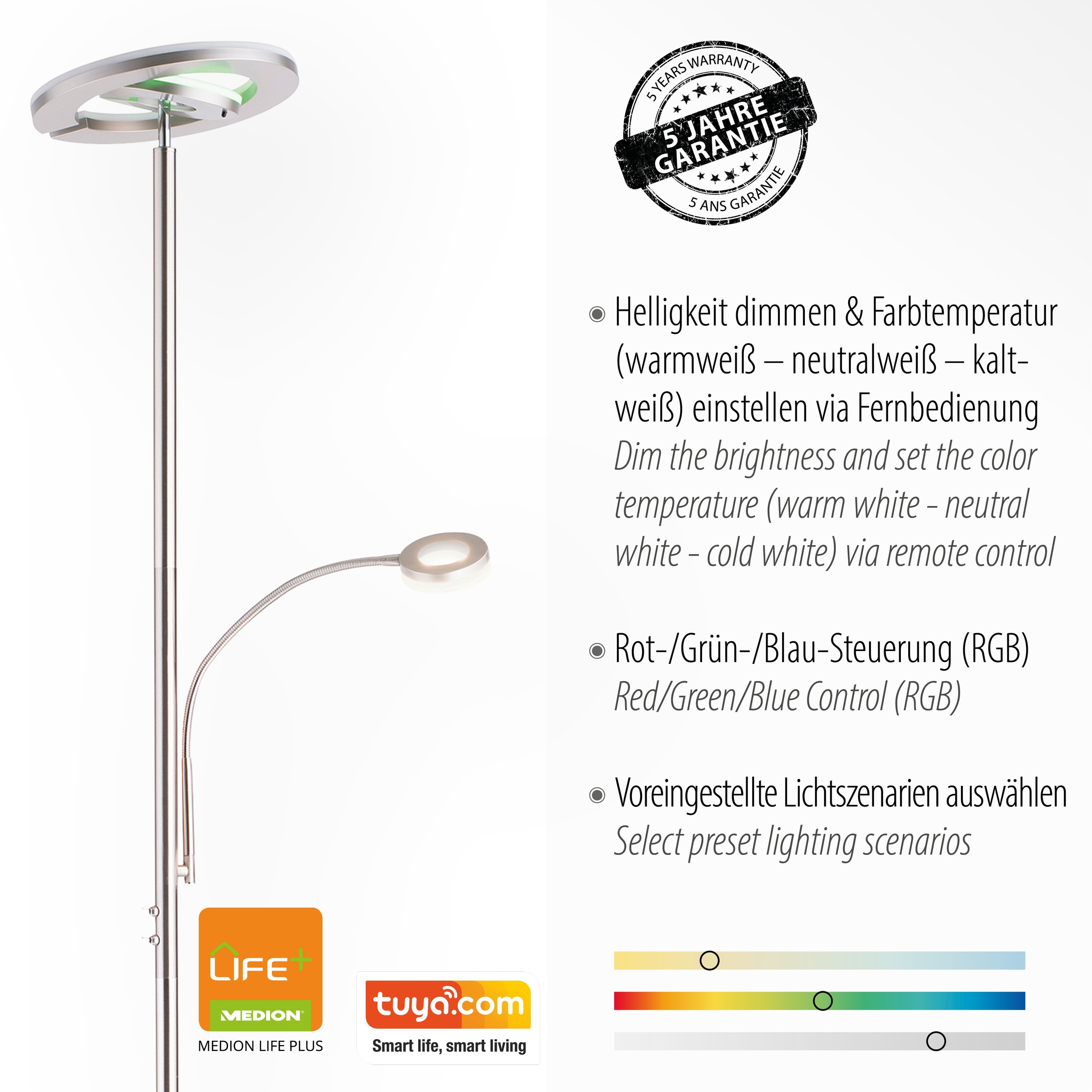 JUST LIGHT Stehlampe »Ls-ROCCO«, 2 flammig-flammig, RGB+tunable white, Infrarot inkl., Fernbedienung, Smarthome fähig