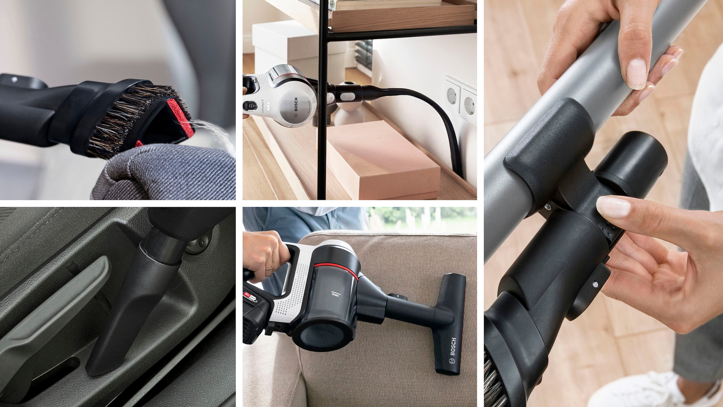 BOSCH Akku-Bodenstaubsauger »Unlimited 7 BSS715CARP, 5.0 Ah Akku, Knickrohr, Hygiene-Filter,«, 10 Jahre Motorgarantie, Schnellladegerät, Made in Germany, weiß