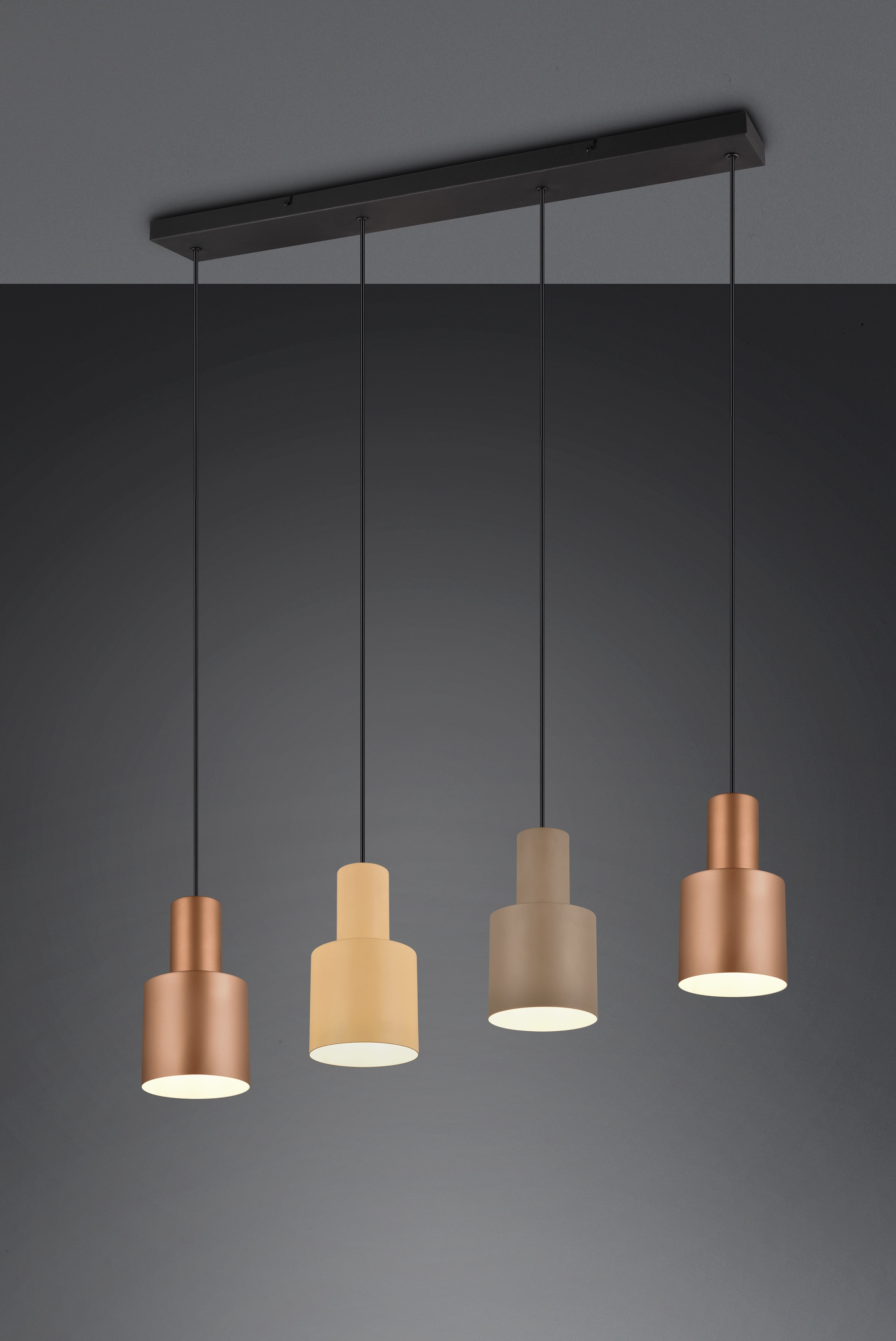 TRIO Leuchten Pendelleuchte »AGUDO, Hängelampe 4-flammig exkl 4xE27 max 40W höhenverstellbar«, 4 flammig, Leuchtmittel E27 | Leuchtmittel wechselbar, mehrfarbige Lampenschirme in beige taupe & coffee, Esszimmerlampe