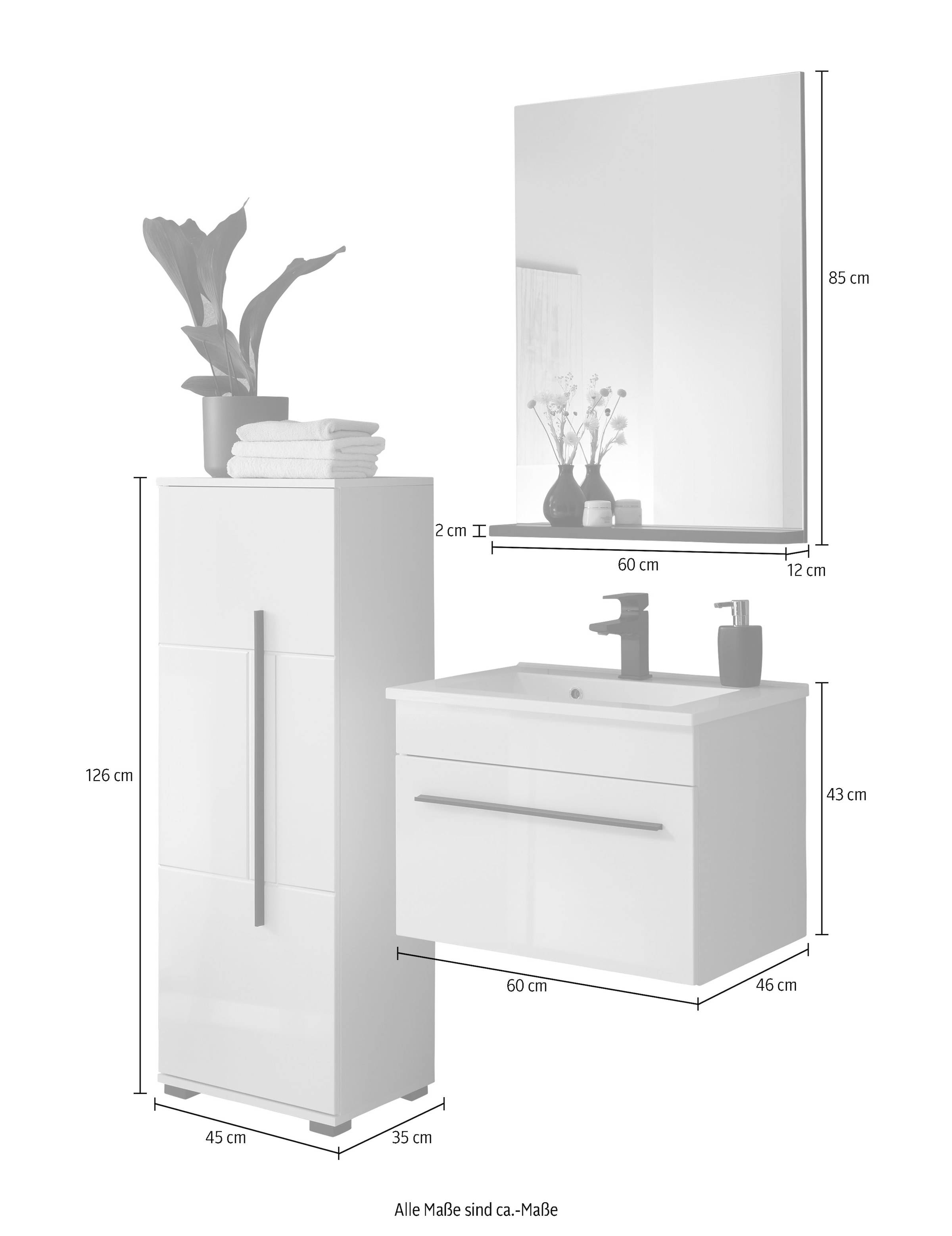 Home affaire Badmöbel-Set »Cantara, Bad im modernen Design, 3-teiliges Badezimmer« Set, 3 Stk. tlg.