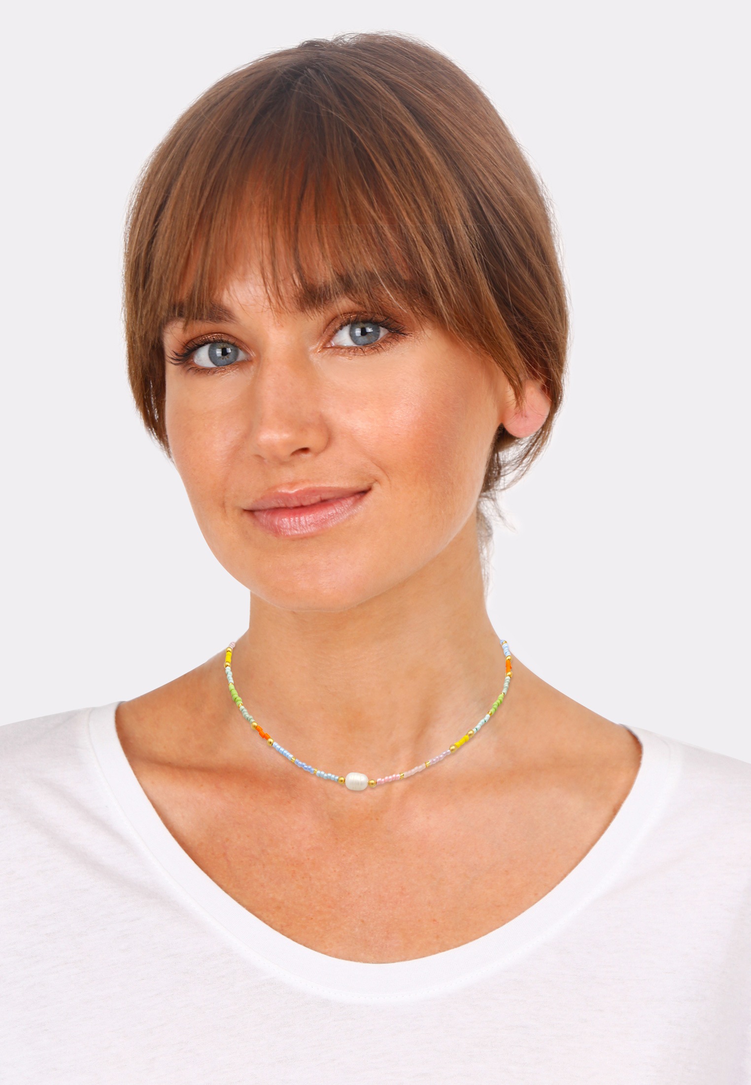 Elli Lange Kette »Halskette Choker Süßwasser-Zuchtperle Glas Beads 925 Silber«