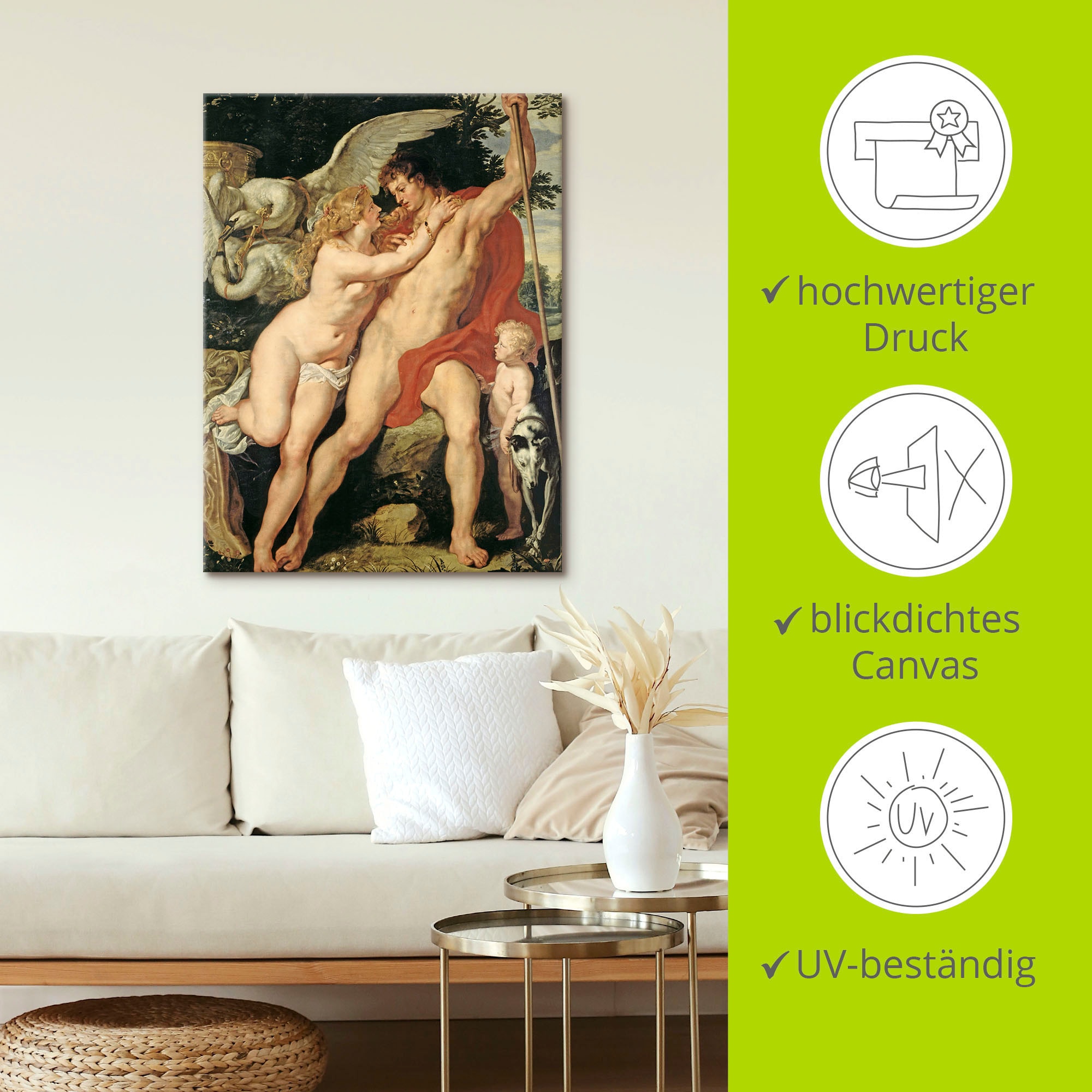 Artland Leinwandbild »Venus und Adonis. Um 1610« Paar 1 Stk. tlg. auf Holzrahmen gespannt