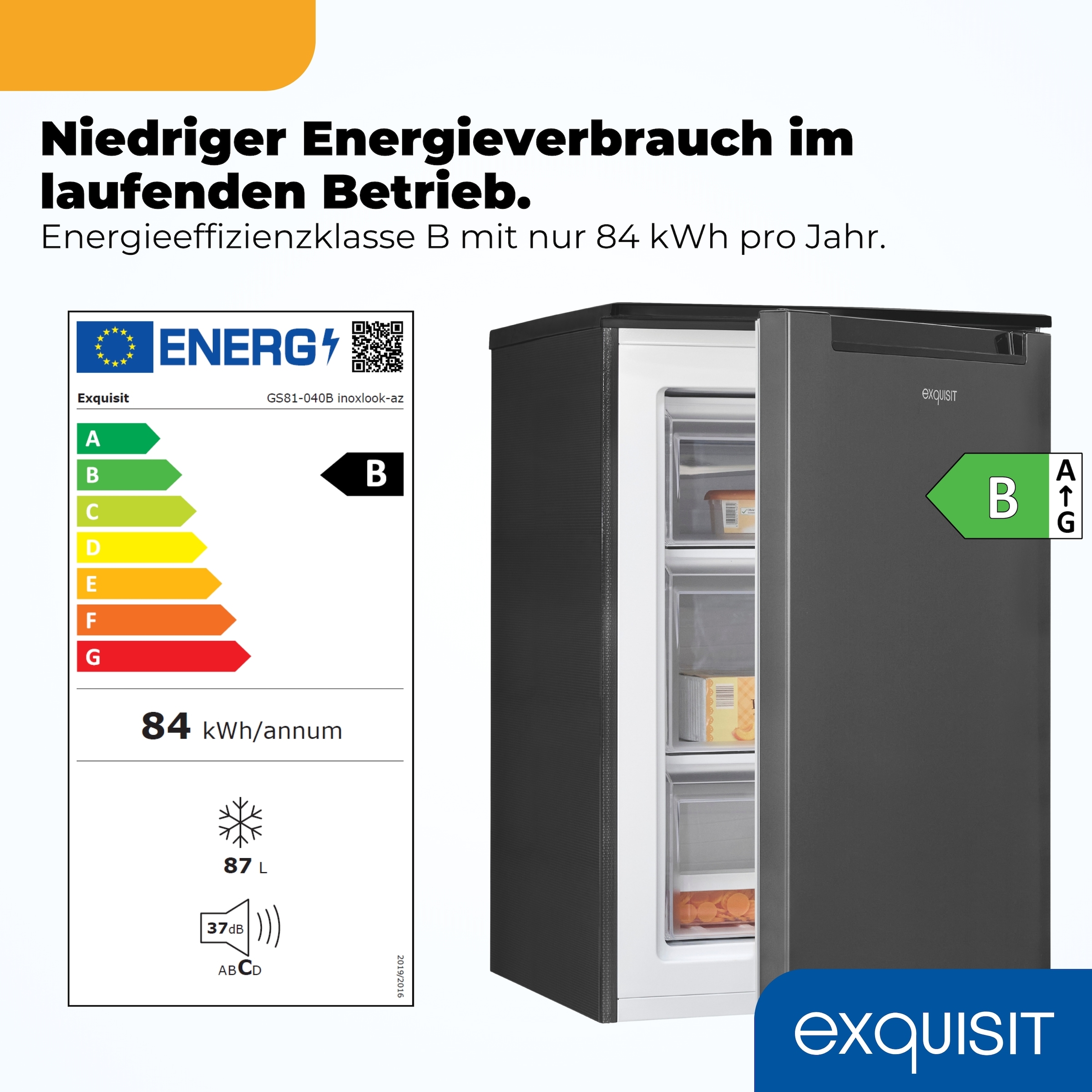 exquisit Gefrierschrank »GS81-040B inoxlook-az« 85 cm hoch 54,5 cm breit