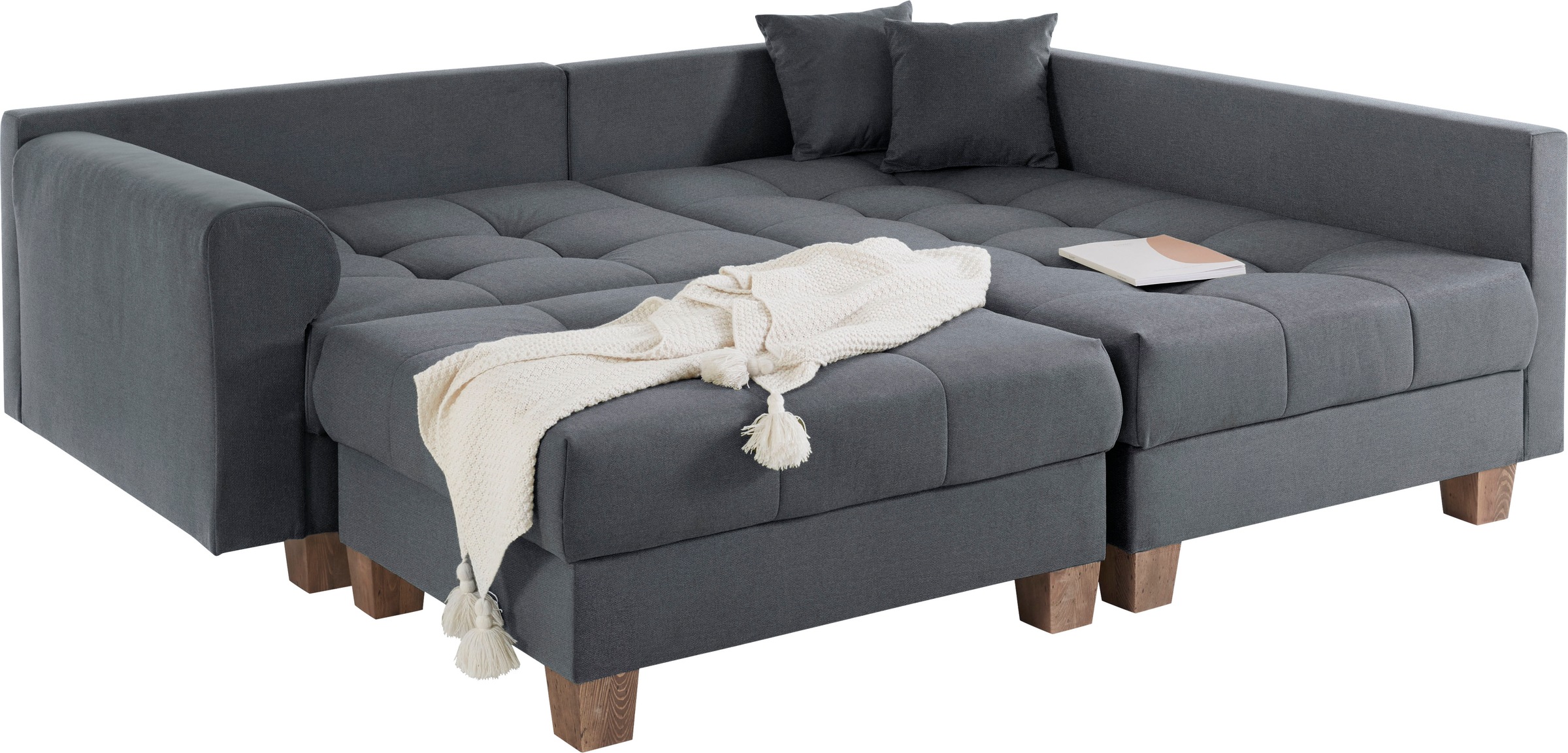 Home affaire Ecksofa »Rice L-Form inkl. Hocker«, (Set, mit Hocker), mit Bonnellfederkern, Hocker & Kissen, Ottomane beidseitig montierbar