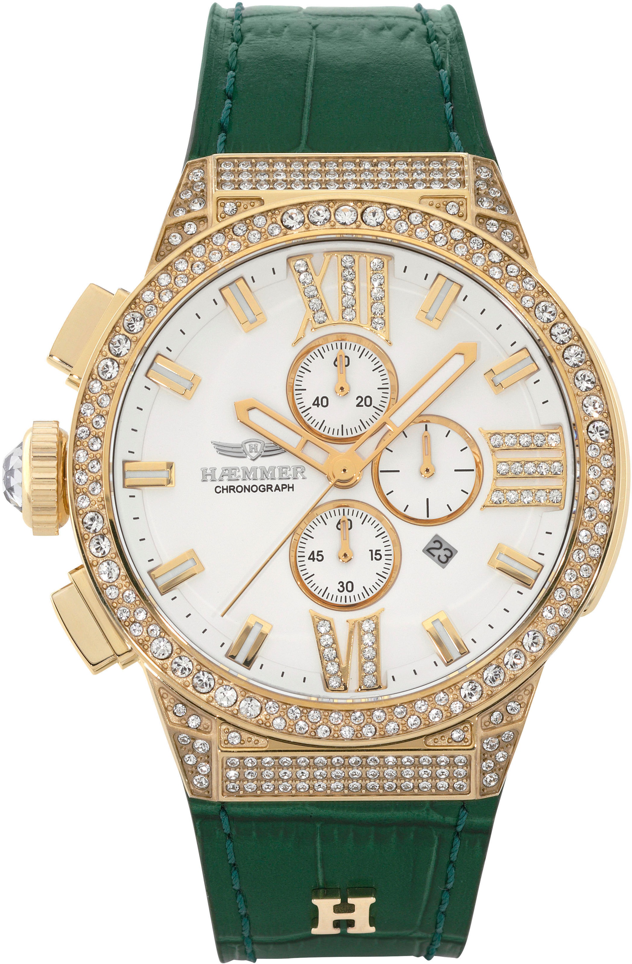 HAEMMER GERMANY Chronograph »EMINENT«, Quarzuhr, Damenuhr, Datum, Stoppfunktion, Saphirglas, Lederarmband