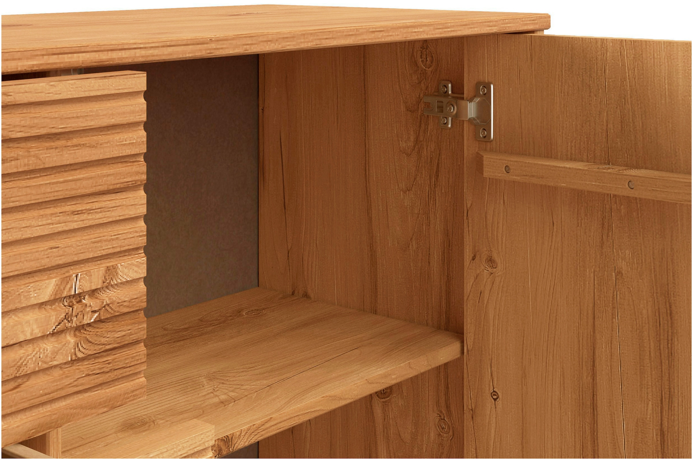 OTTO home Sideboard »Malmedy  Front mit gefrästen Rillen« Kommode aus massivem Kiefernholz, Push-to-open, Breite 160 cm