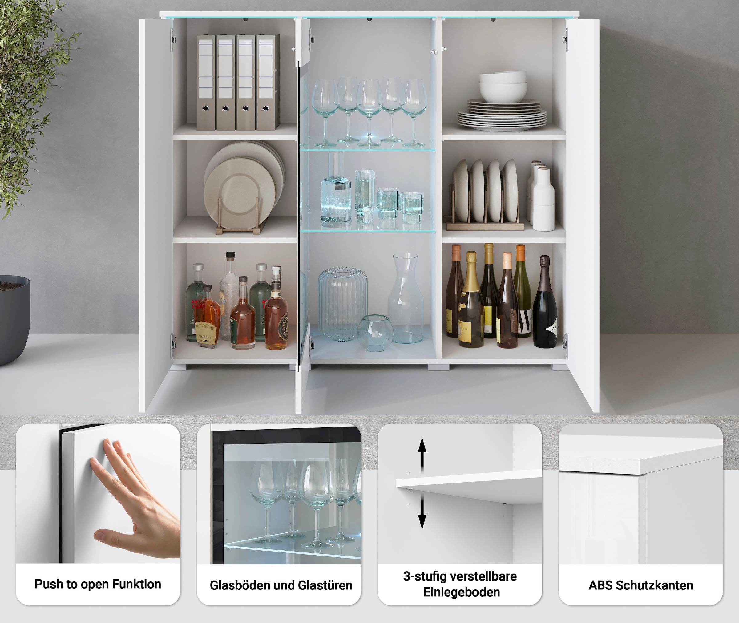 INOSIGN Highboard »Vera« Highboard  mit 4 Türen, 9 Fächern, verglasten Türen