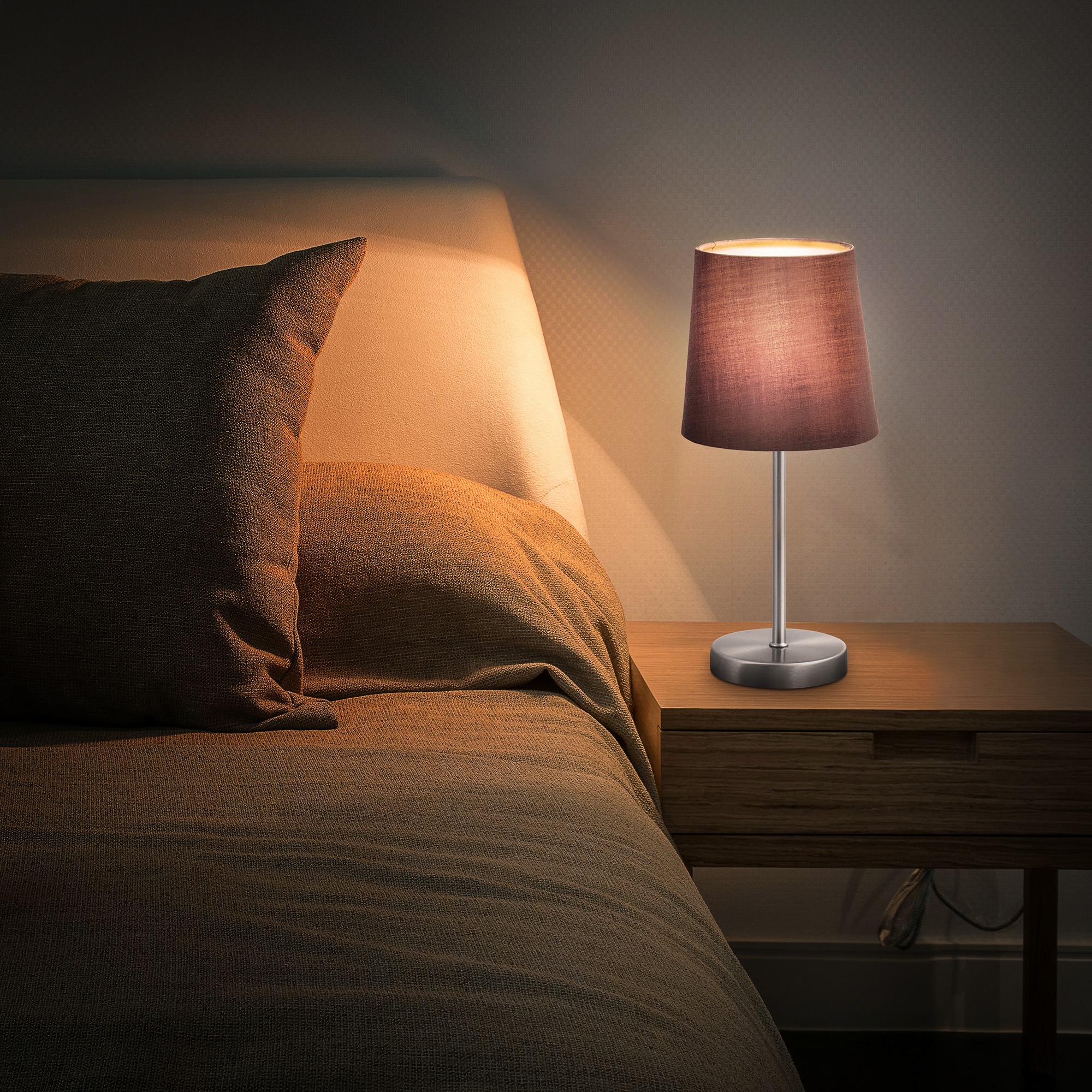 B.K.Licht Tischleuchte, 1 flammig, Leuchtmittel E14 | ohne Leuchtmittel, Tischlampe, Stoff, Nachttisch-Leuchte, Wohnzimmerlampe, E14, grau