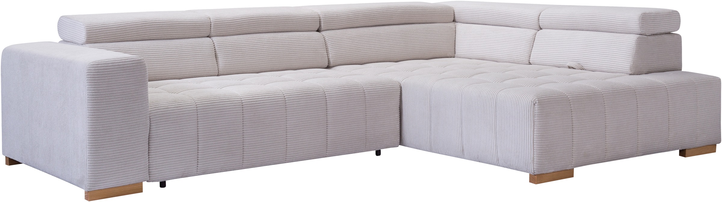 exxpo - sofa fashion Ecksofa »Elianos, hoher Sitzkomfort, aufwendige Kreuzsteppung im Sitz, L-Form«, Kopfteile & Sitztiefe verstellbar, ohne Bettfunktion, Cord, beige