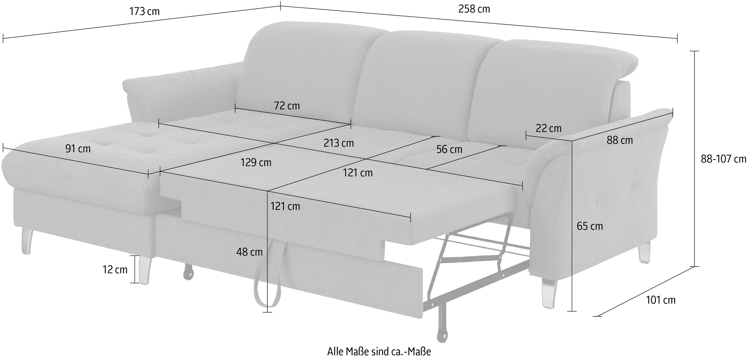 sit&more Ecksofa »Maggiore L-Form«, wahlweise mit Kopfteilverstellung, Bettfunktion und Bettkasten