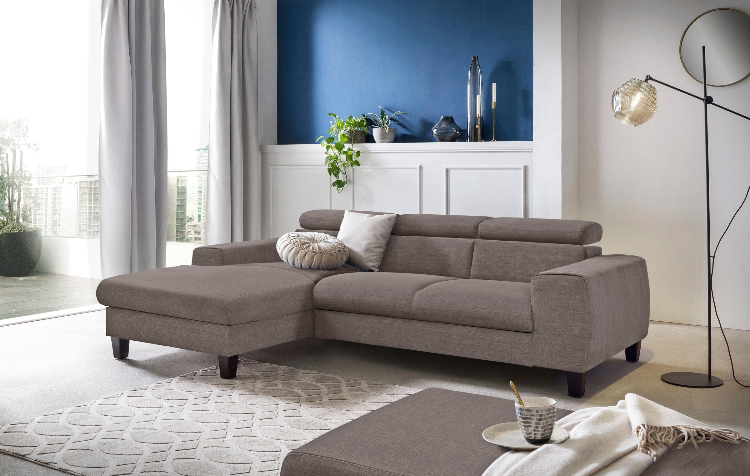 COTTA Polstergarnitur »Morven L-Form«, (Set), Set bestehend aus: Ecksofa mit Kopfteilverstellung & Hocker