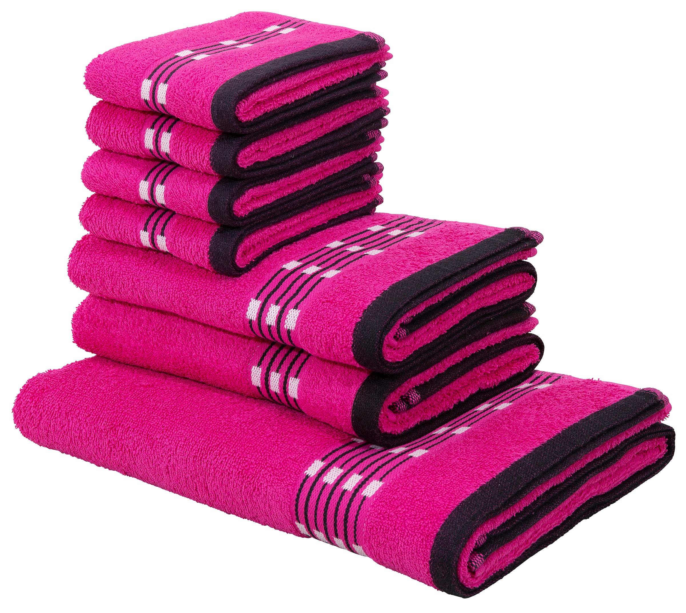 my home Handtuch Set »Jonnie«, Set, 7 tlg., Walkfrottee, Handtücher aus  100% Baumwolle, Handtuchset mit gemusterter Bordüre | Handtuch-Sets
