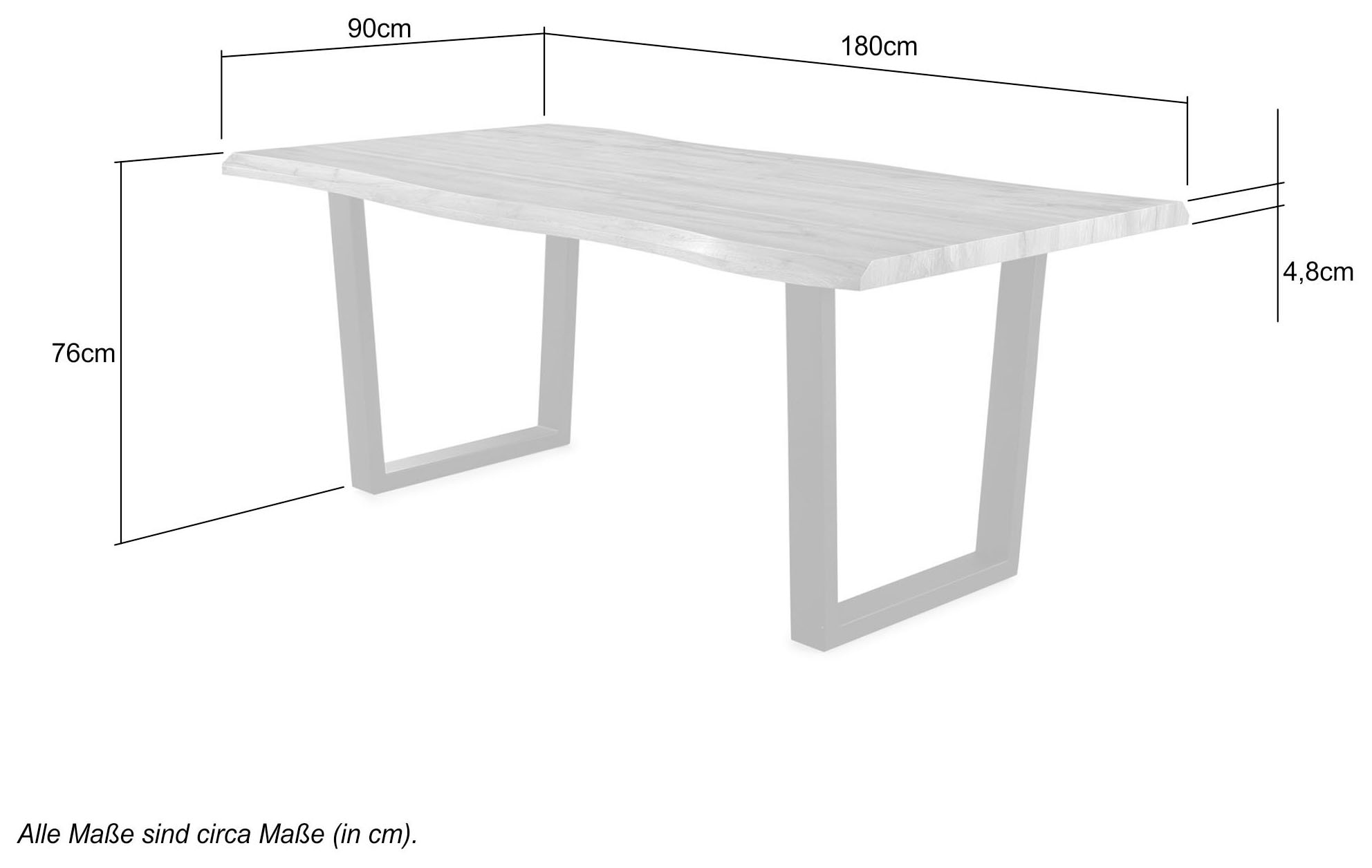 Jockenhöfer Gruppe Esstisch »Margot«, 180x90 cm geschwungene Baumkantenoptik und schwarzes Untergestell