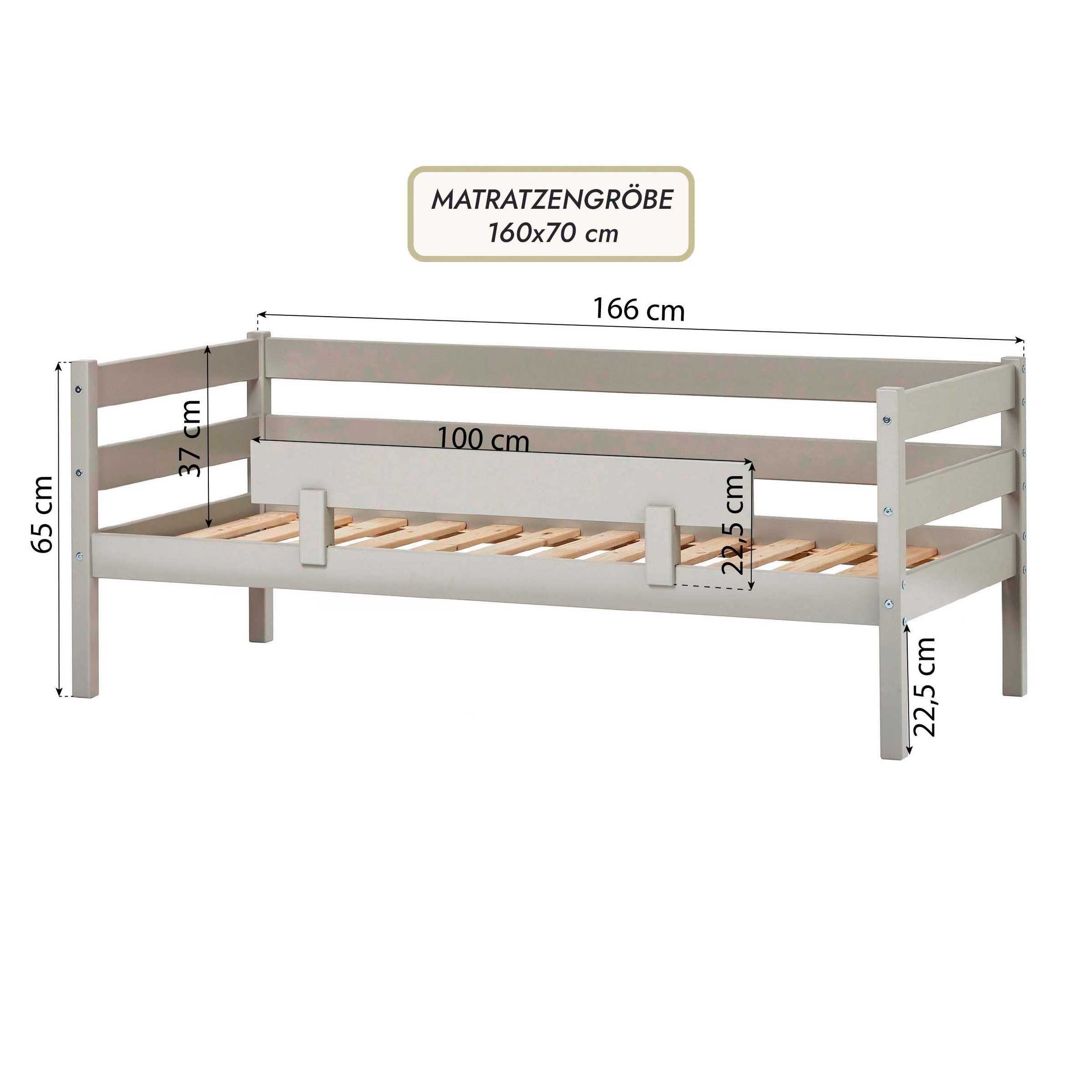 Hoppekids Einzelbett »ECO Comfort Kinderbett, Kiefer Massivholz, Jugendbett inkl. Rollrost«, 70x160 cm, wahlweise in verschieden Farben/ Matratze/ Absturzsicherung