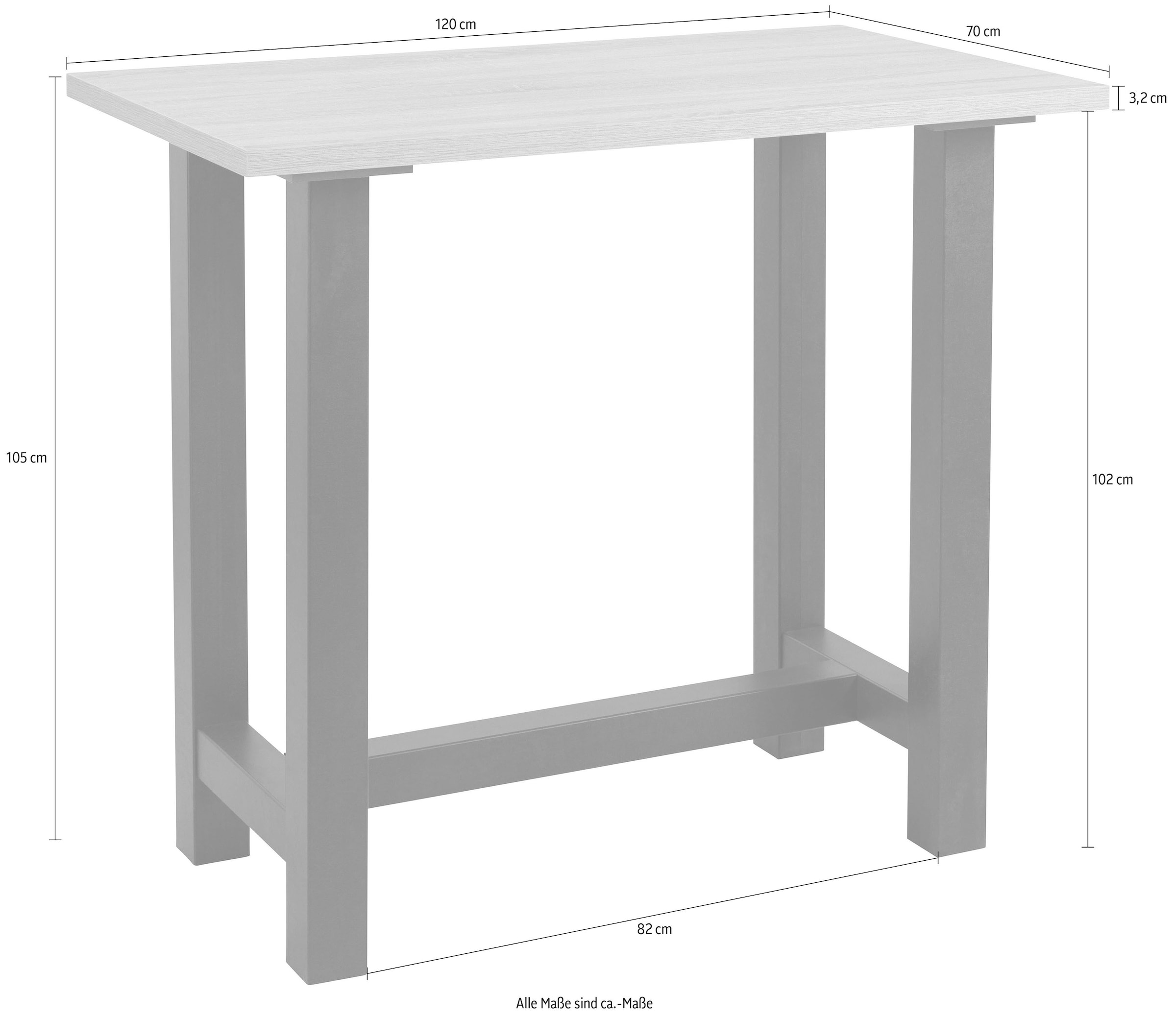 Mäusbacher Bartisch, Gestell in U-Form (Breite 120, 140 oder 160 cm)