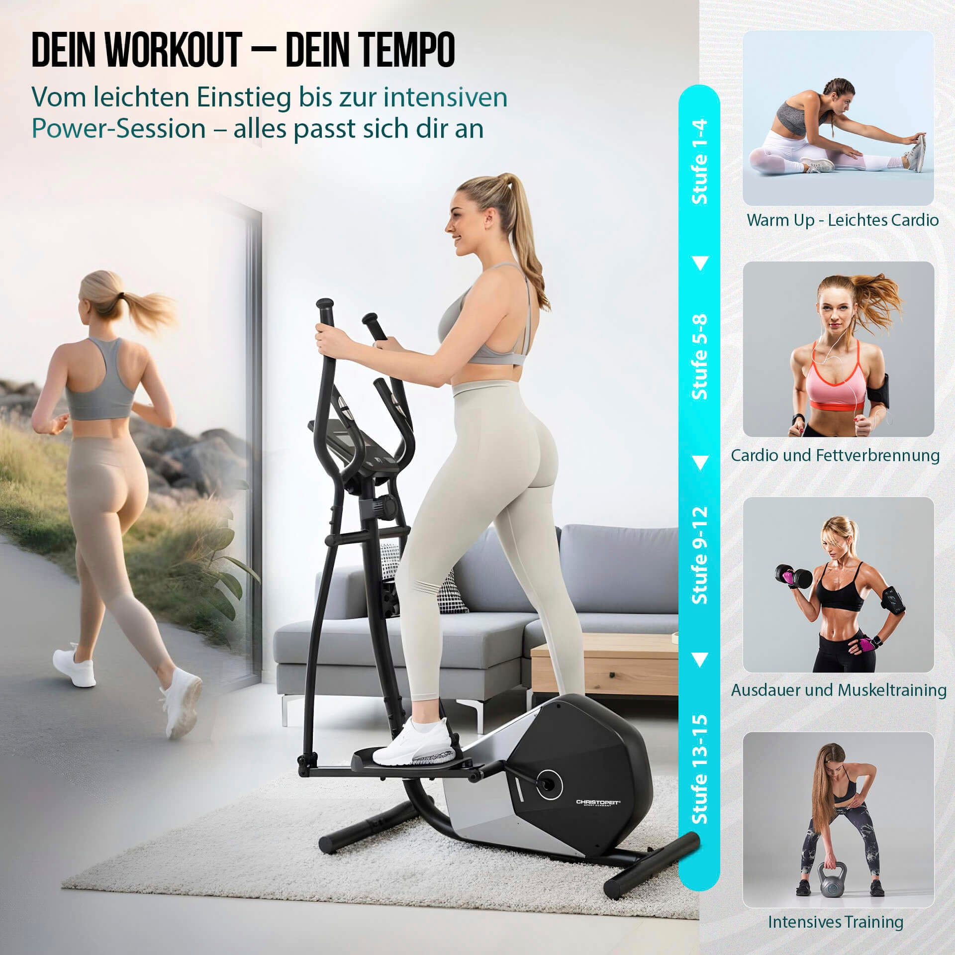 Christopeit Sport® Crosstrainer »Crosstrainer CT 5« 120 kg max. Benutzergewicht, 15 Widerstandsstufen