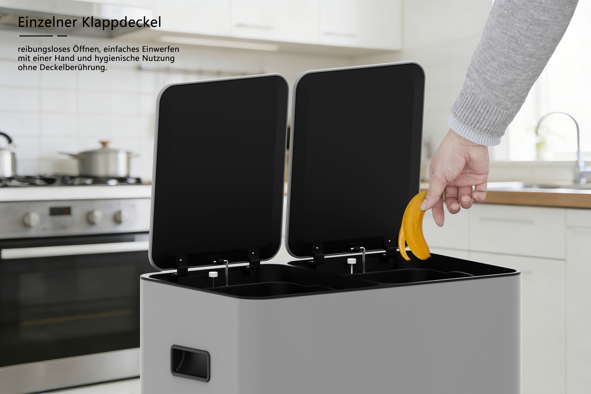 OTTO home Mülleimer »Garrin, Soft Close, m. 2 Fächern, Fassungsvermögen 2x15 L bzw. 2x30 L« 2 Behälter Mülltrennsystem mit 2 separaten Innenbehältern und Fußtrittpedalen