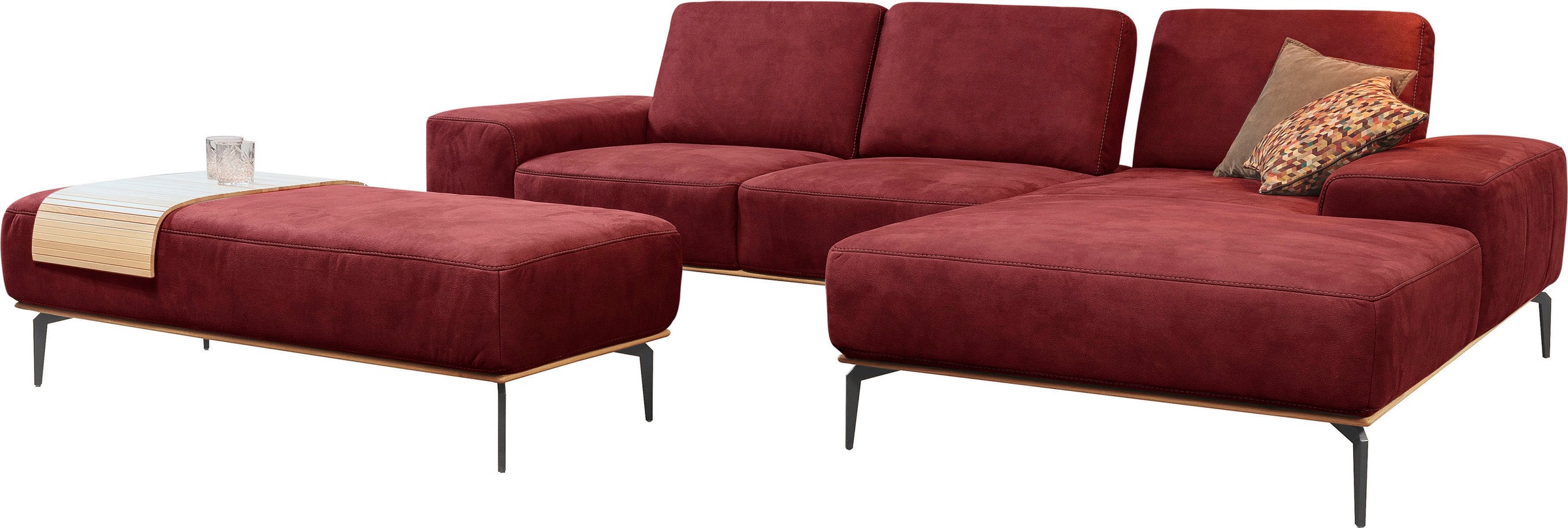 W.SCHILLIG Ecksofa »run, Designsofa mit tollem Sitzkomfort, bequem, L-Form«, mit Holzsockel, Füße in Schwarz pulverbeschichtet, Breite 299 cm