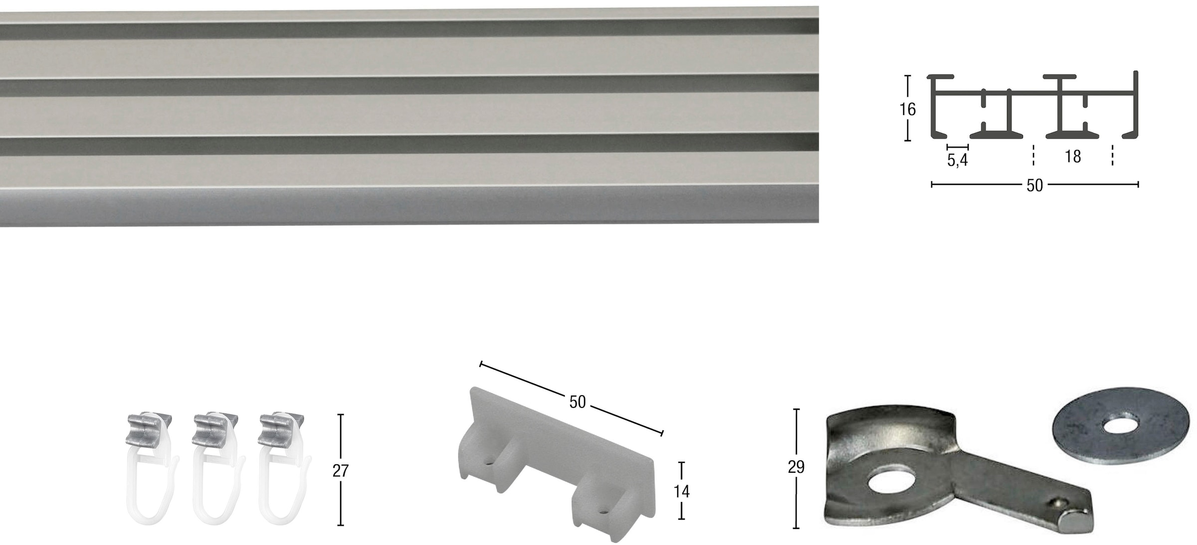 GARESA Gardinenschiene »Flächenvorhangschiene SMART«, 3 läufig-läufig, Wunschmaßlänge, Aluminiumschiene für Vorhänge mit Gleiter, verlängerbar, Decke
