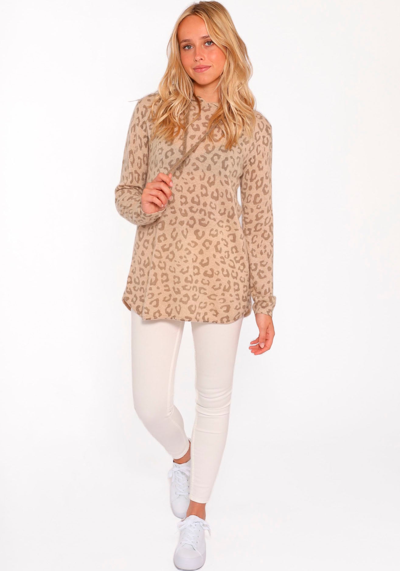 Kaschmirpullover »Hoodie "Leo Print"«, mit lockerem Fit und Kapuze