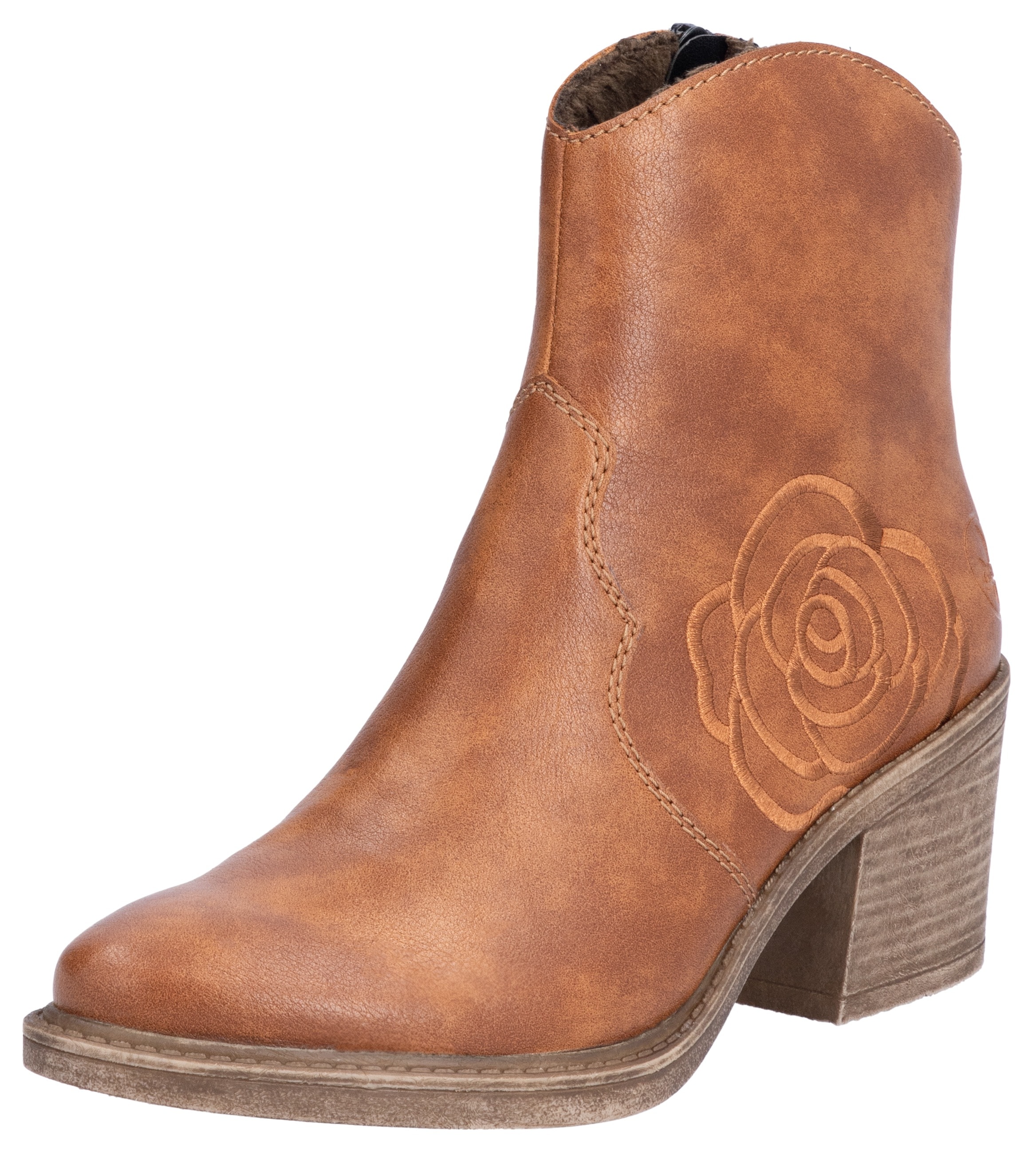 Westernstiefelette, Cowboyboots, Stiefelette, Blockabsatz, mit Blumenstickerei seitlich