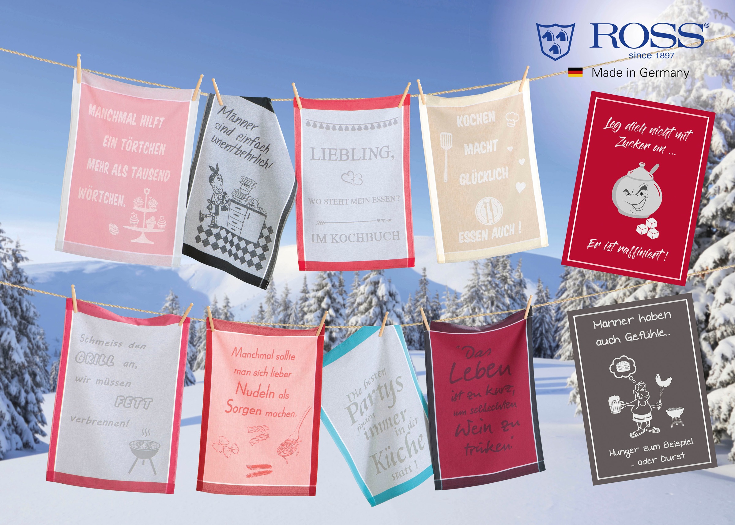 ROSS Geschirrtuch »Männer haben auch Gefühle… Hunger zum Beispiel oder Durst« Sprüchetuch, aus 100% Baumwolle