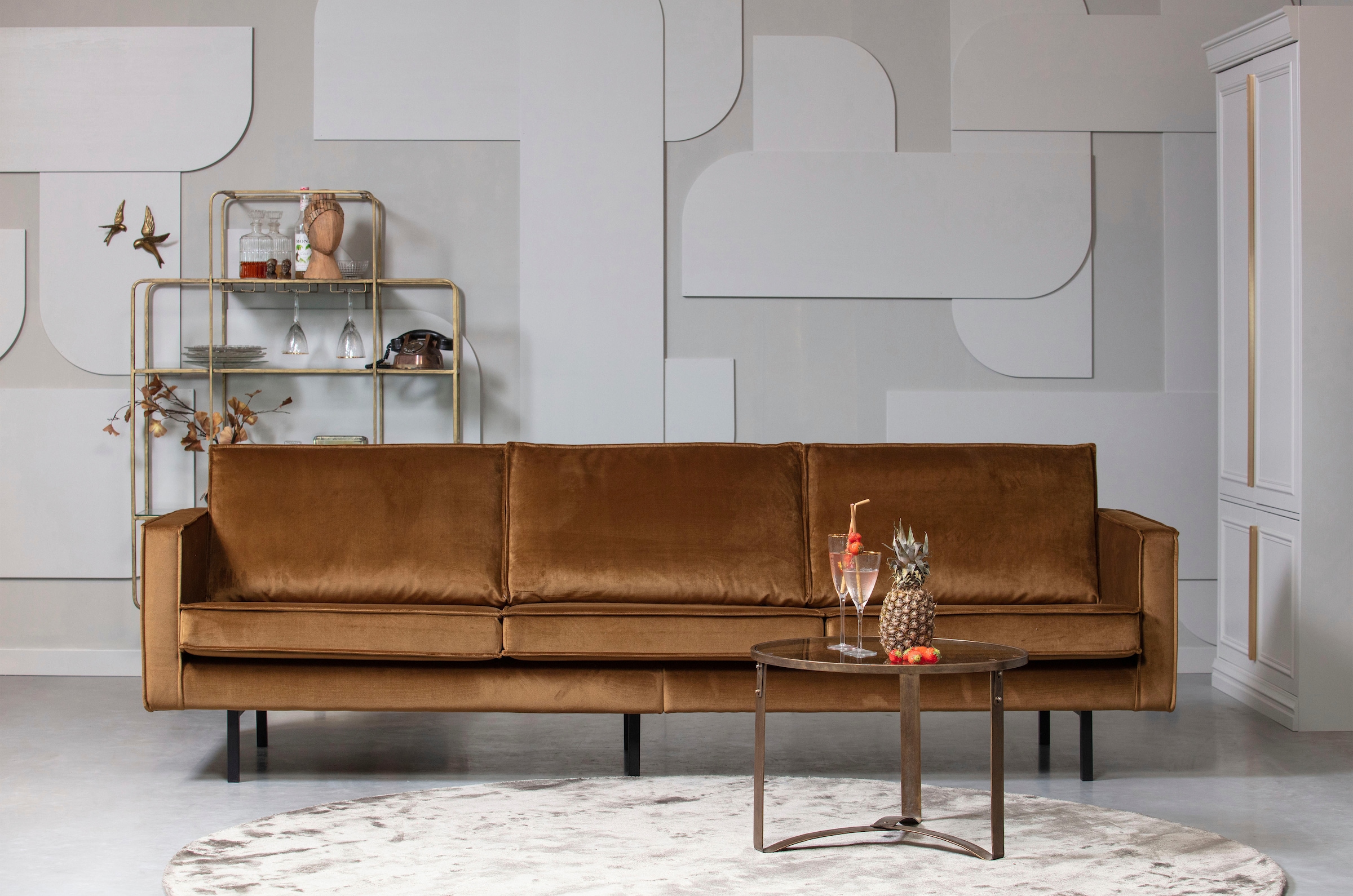 WOOOD 3-Sitzer »Rodeo Bezug mit Zickzack-Federung, Metallbeine, H 85 x B 277 x T 86 cm« Velvet-Bezug, Tragkraft 250 kg, Maximale Verschleißfestigkeit