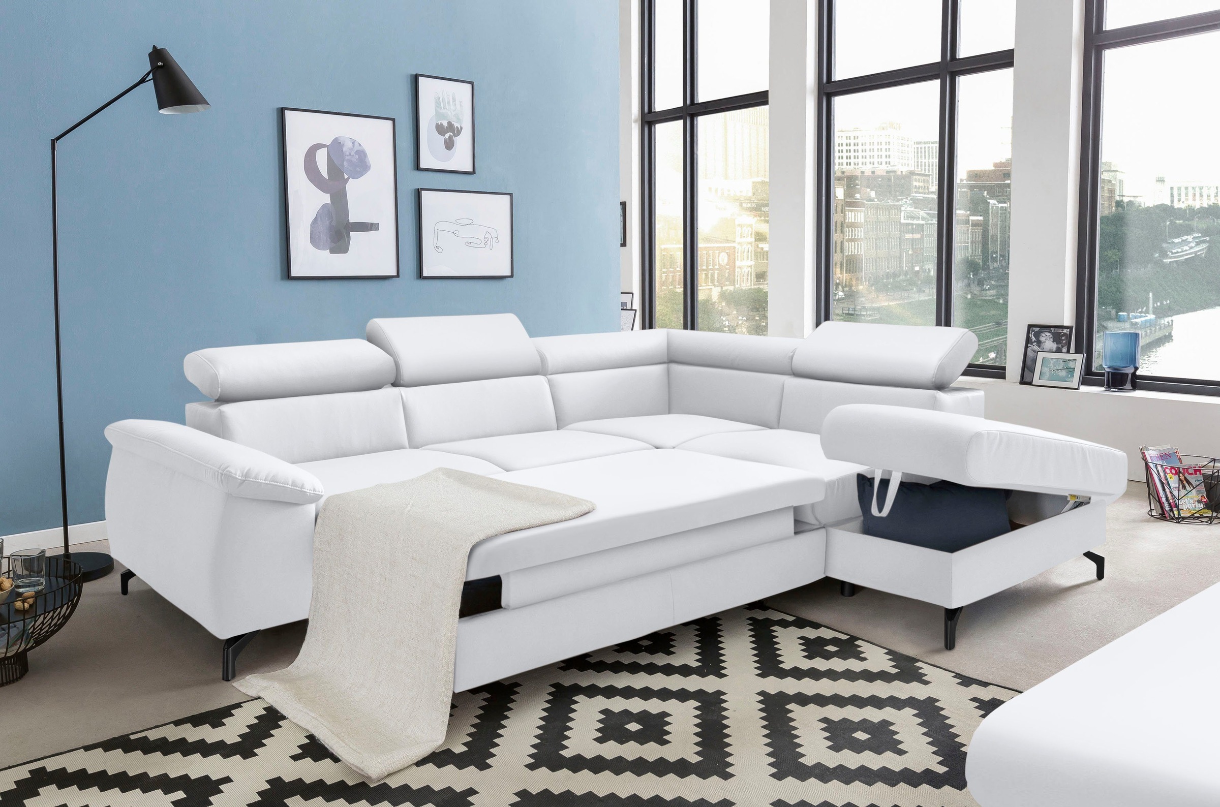 COTTA Polstergarnitur »Komaris L-Form«, (Set), Set bestehend aus: Ecksofa mit Kopfteilverstellung & Hocker