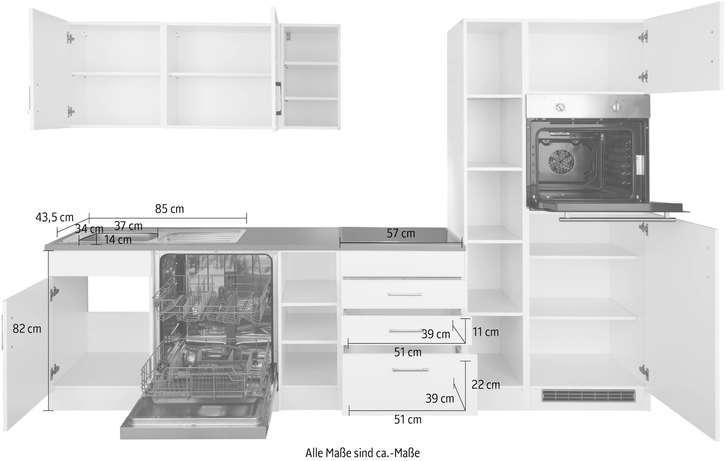 Küchenzeile MÖBEL Rechnung 290 cm Breite E-Geräte, bestellen auf ohne »Paris«, HELD