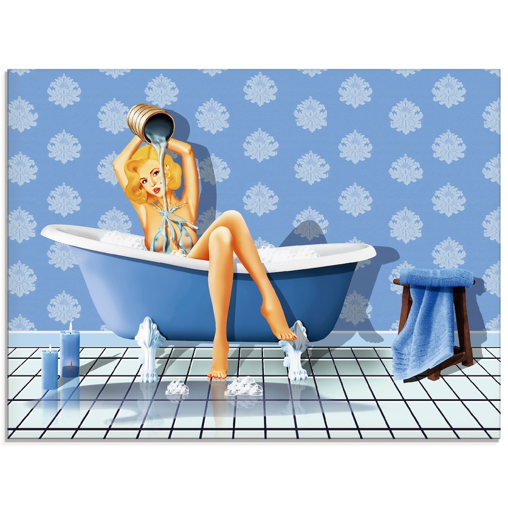 Artland Glasbild »Das sexy blaue Badezimmer«, Frau, (1 St.)