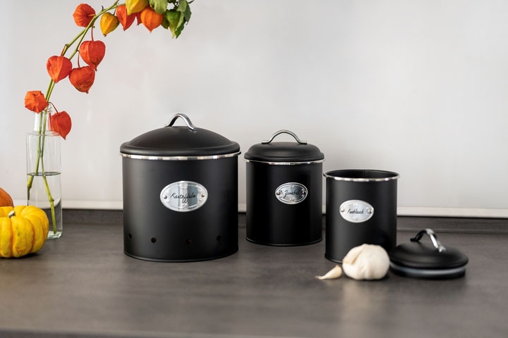 WENKO Vorratsdose »Modell Nero«, (1 tlg.), luftdurchlässige Dose im Retro-Design, ideal für Zwiebeln & Kartoffeln
