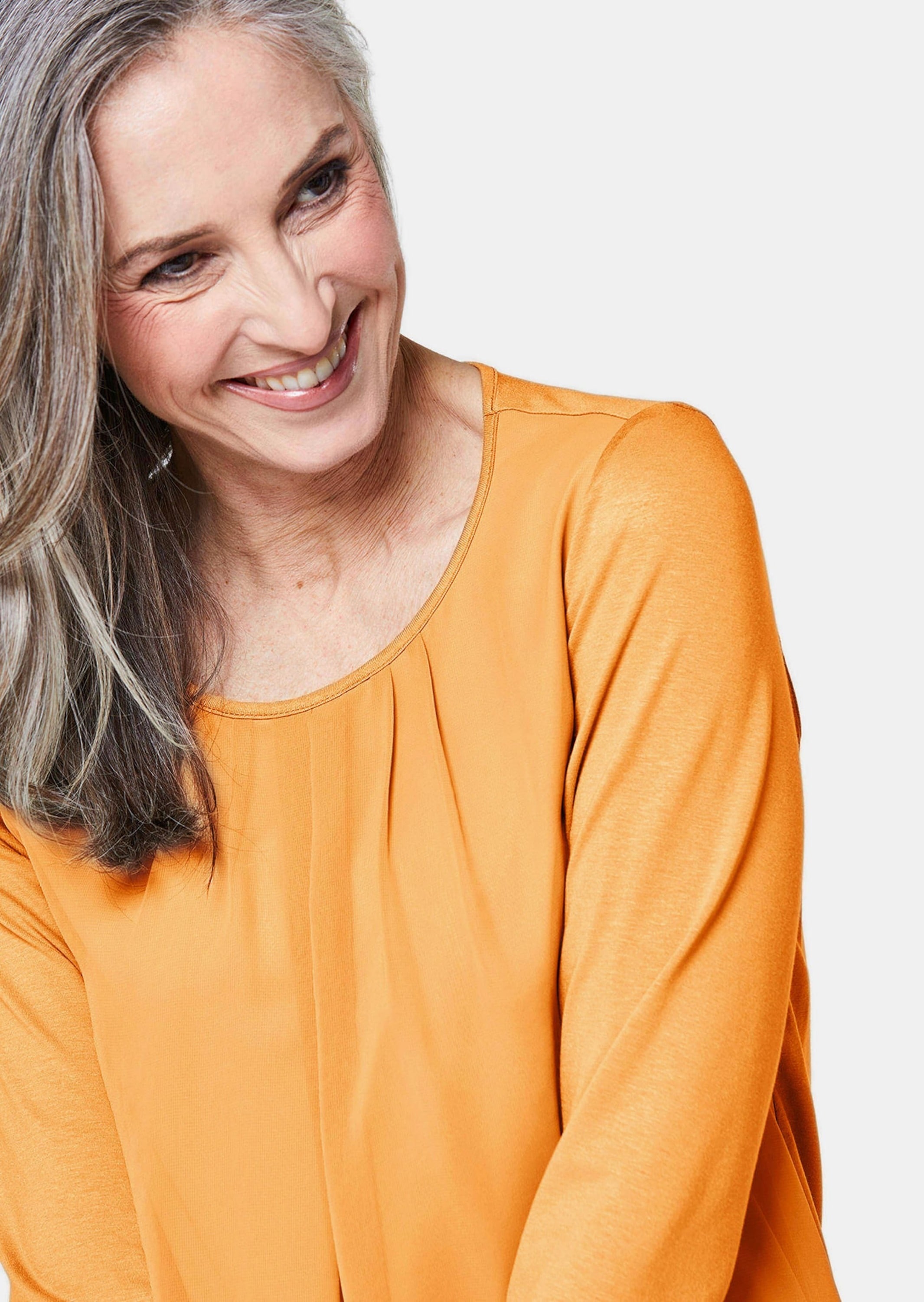 GOLDNER Kurzarmbluse »Kurzgröße Chiffon-Shirt mit 3/4-Arm, Rundhals«