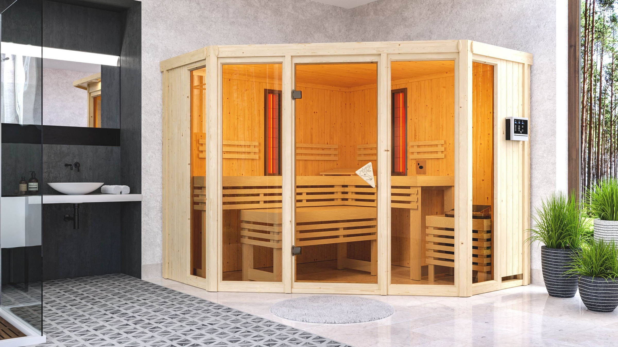 Karibu Sauna »Adele« Set,  Ofen 9 KW externe Strg easy