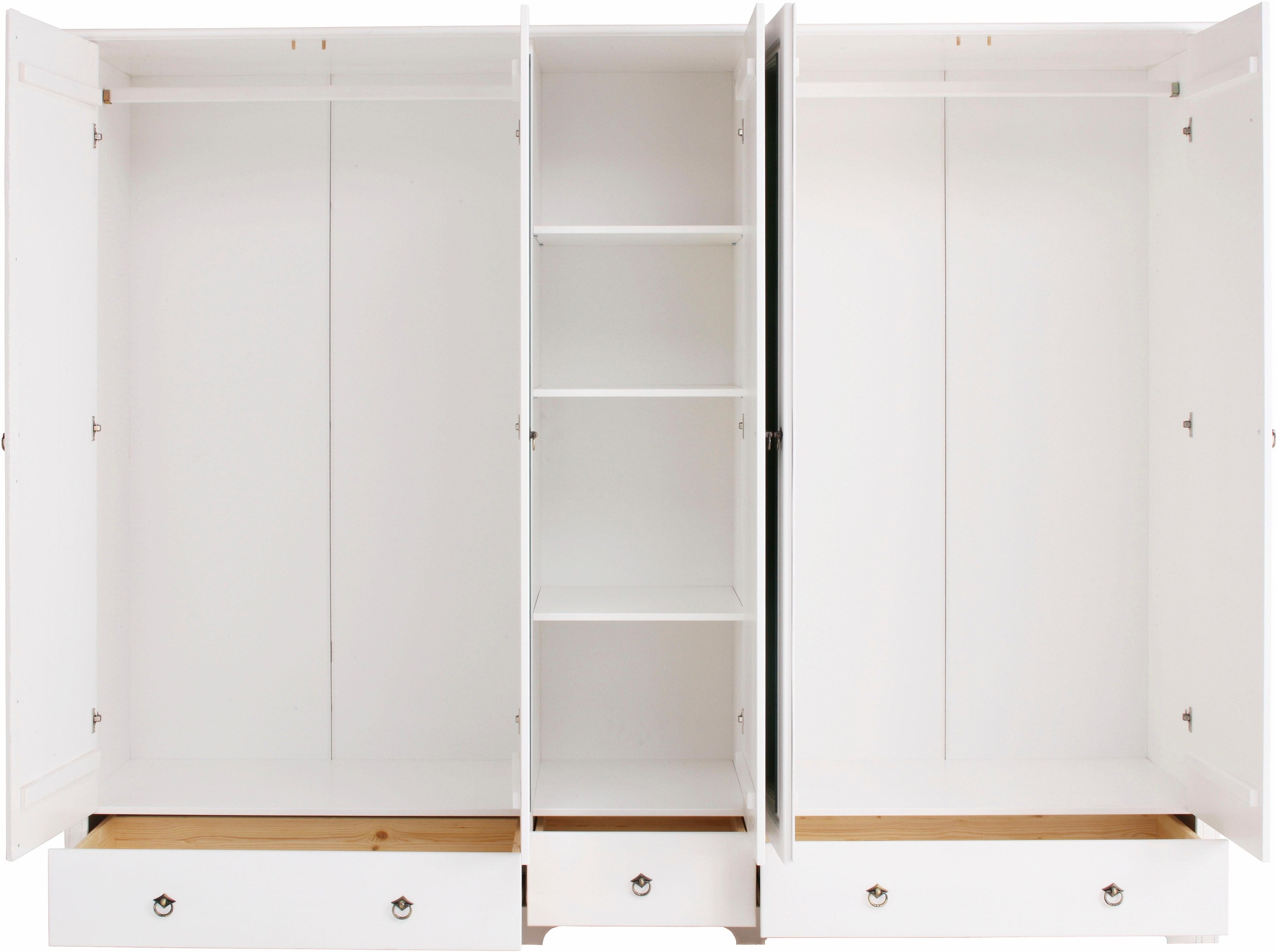 Home affaire Kleiderschrank »Hugo«, (3 Breiten: 106/200/245 cm H/T ca. 190/58 cm), aus massiver Kiefer im Landhausstil, mit Spiegel