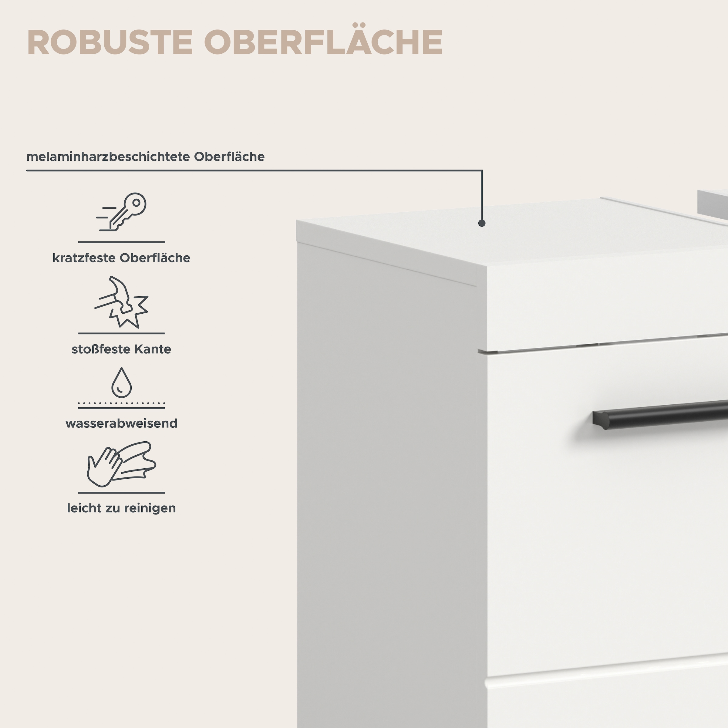 welltime Waschbeckenunterschrank »AVON, Breite 80 cm, 3 Türen, 3 Einlegböden, 6 Fächer« mit Siphonausschnitt 22x8 cm, Rückwand mit Ausschitt,  Badmöbel, Badschrank, Unterschrank, Waschtisch, Kommode, Bad