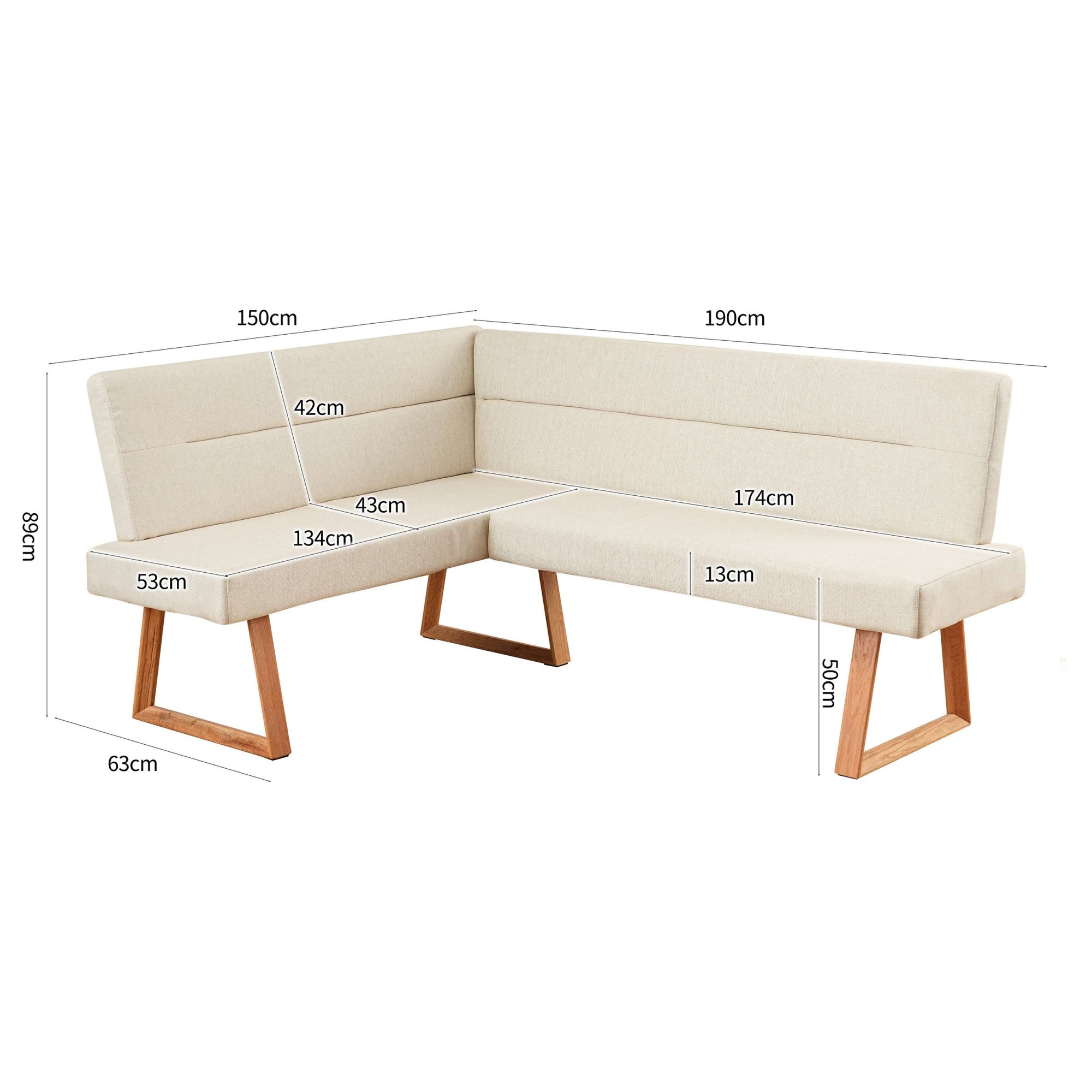 OTTO home Eckbank »Emilia« Beine aus massiver Eiche, pflegeleichtem Webstoff Bezug, Breite 190 cm