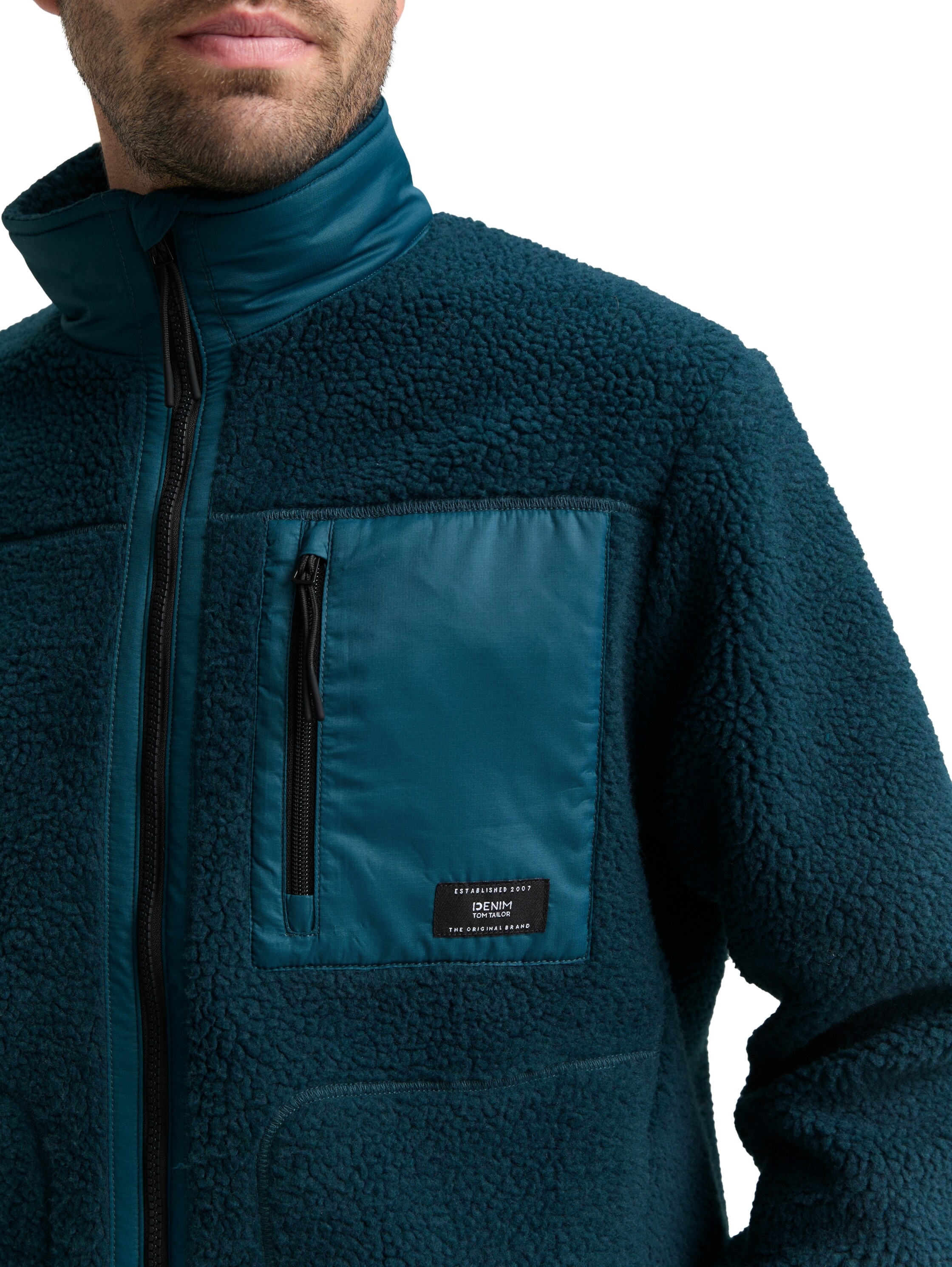 TOM TAILOR Denim Fleecejacke mit Logo Stickerei