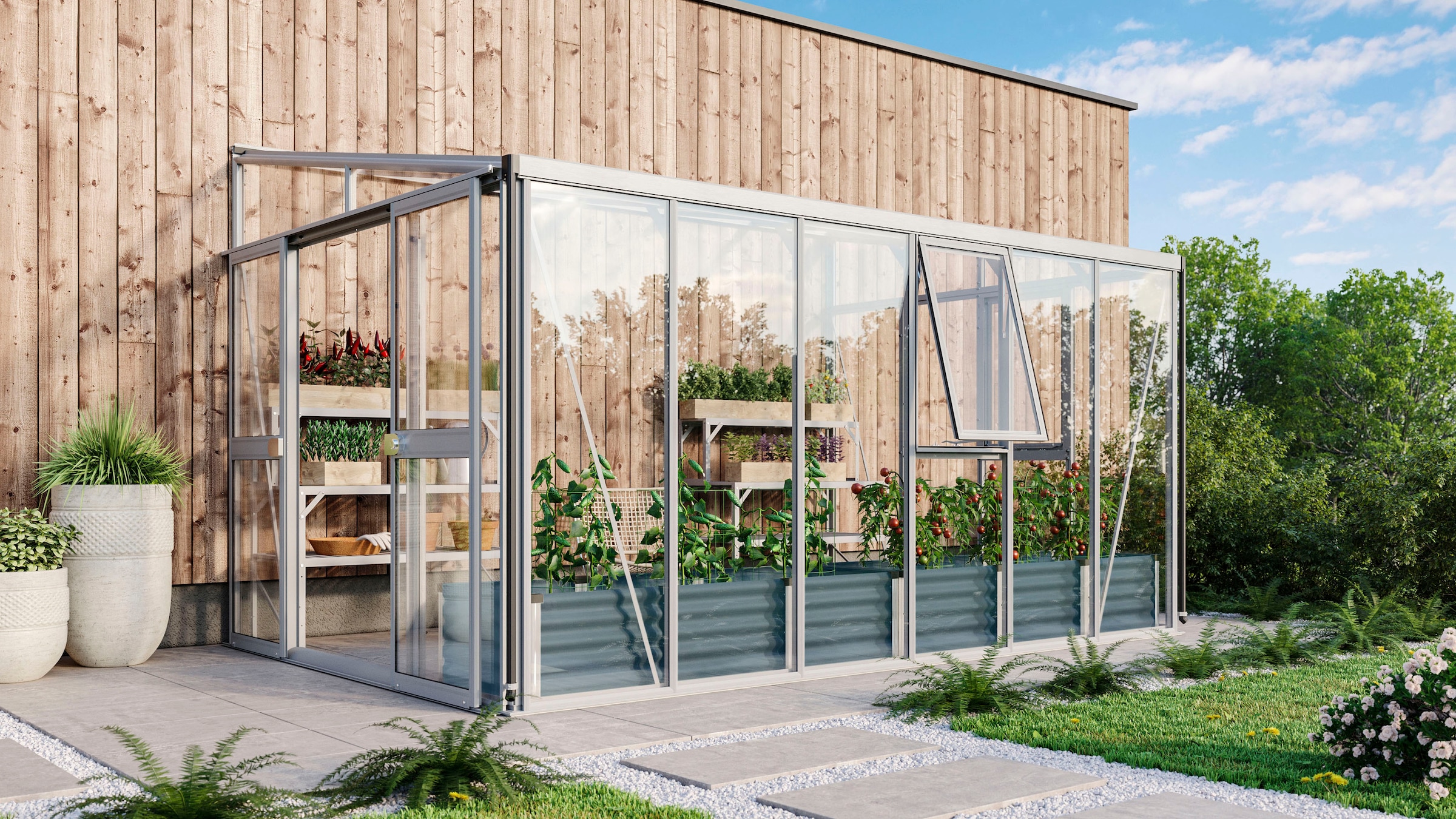 Vitavia Anlehngewächshaus »H_elena 10200« Alu-Profile, 3 mm Sicherheitsglas, Dach 10 mm Hohlkammerplatten