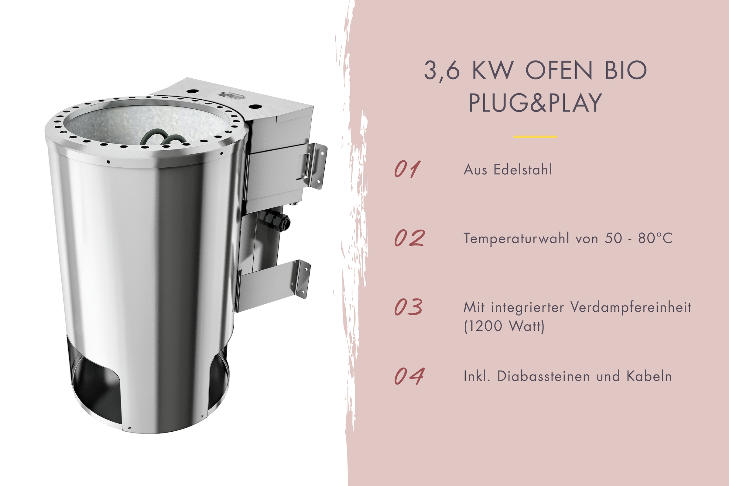 Karibu Sauna »Alani 2« Ofen 3,6 kW Bio-Ofen externe Strg. easy