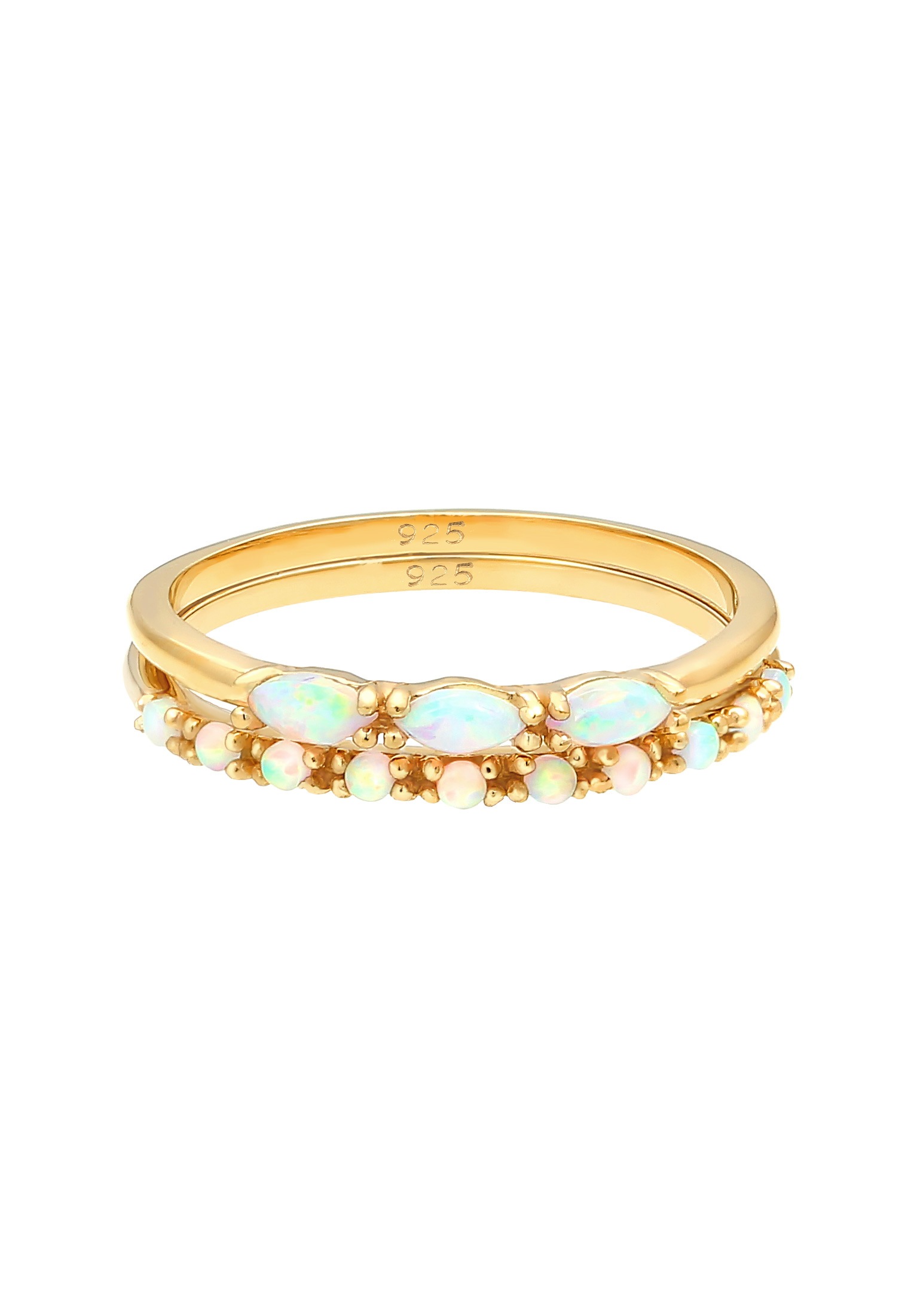 Elli Ring-Set »Ring Vintage Cabochon Opal 2er-Set 925 Sterling Silber vergoldet«