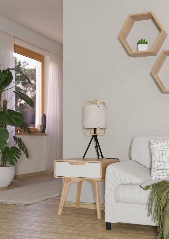 EGLO Tischleuchte »SURFLEET« E27 1 Stk. Tischleuchte aus Holz, Baumwolle in Leinen-Optik und Metall in Schwarz