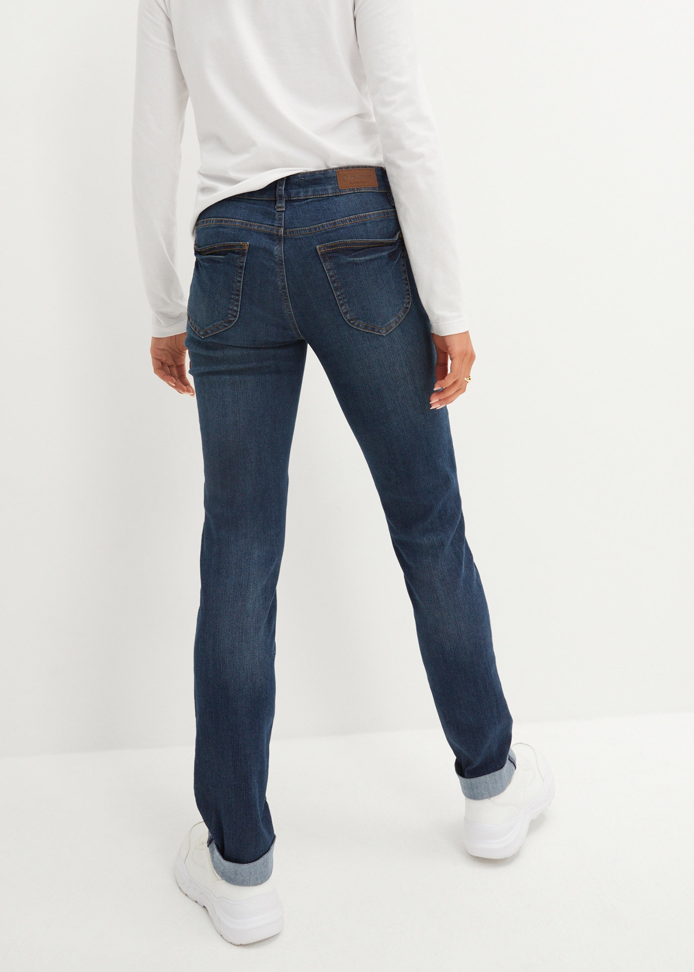 bonprix Straight-Jeans »Straight Jeans Mid Waist, Stretch« Regular Fit, mit Aufschlag, im Five-Pocket-Style