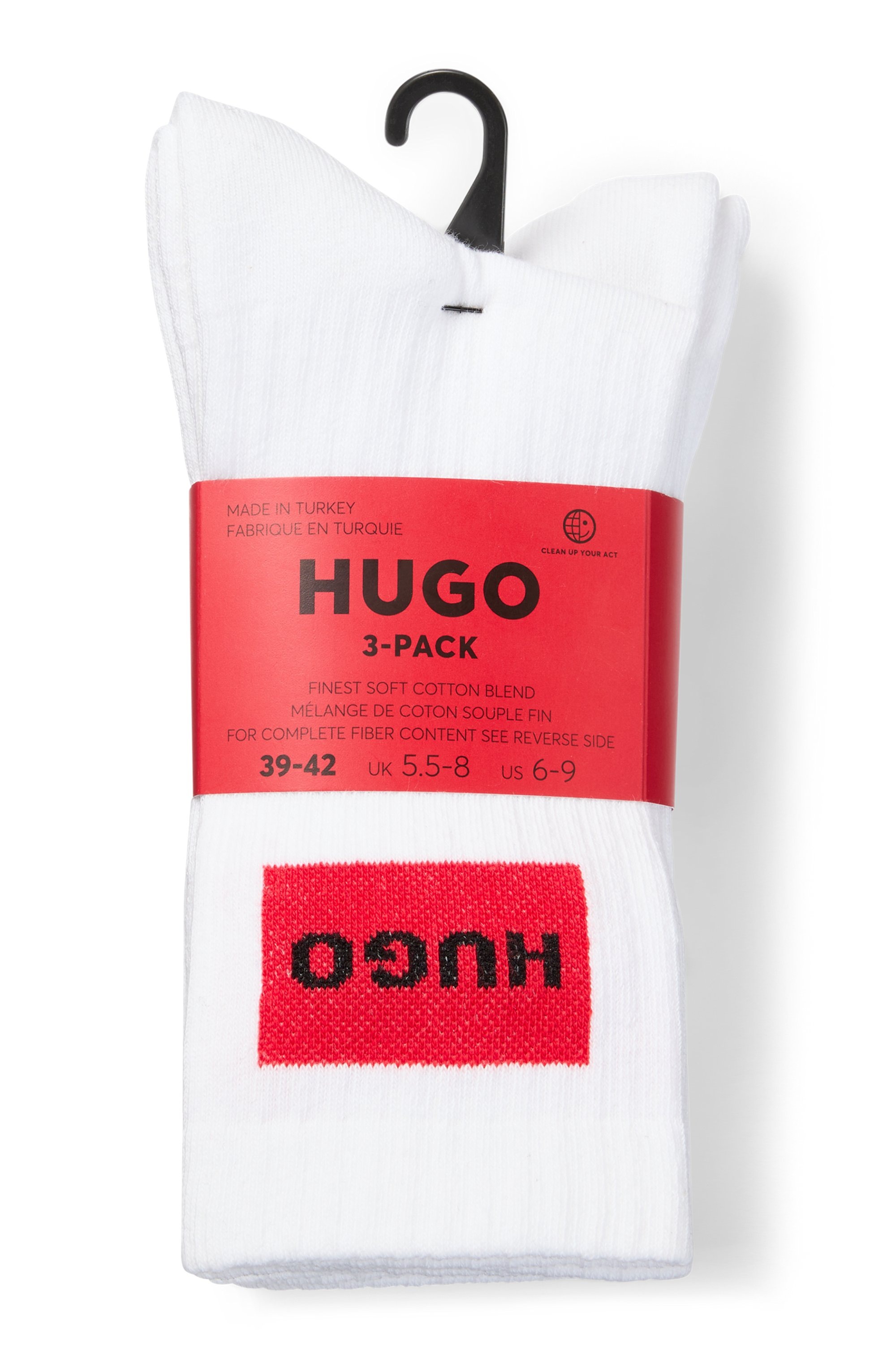 HUGO Underwear Freizeitsocken »3P QS RIB LABEL«, (Packung, 3 Paar, 3er), mit kontrastfarbenen HUGO Logo