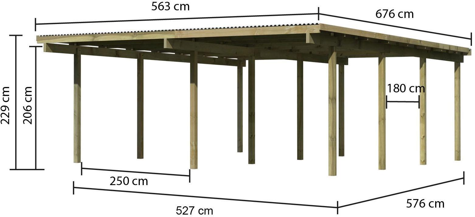 Karibu Doppelcarport »»ECO 2« Variante A , kesseldruckimprägniert« Massivholz 509 cm KDI aus Masivholz