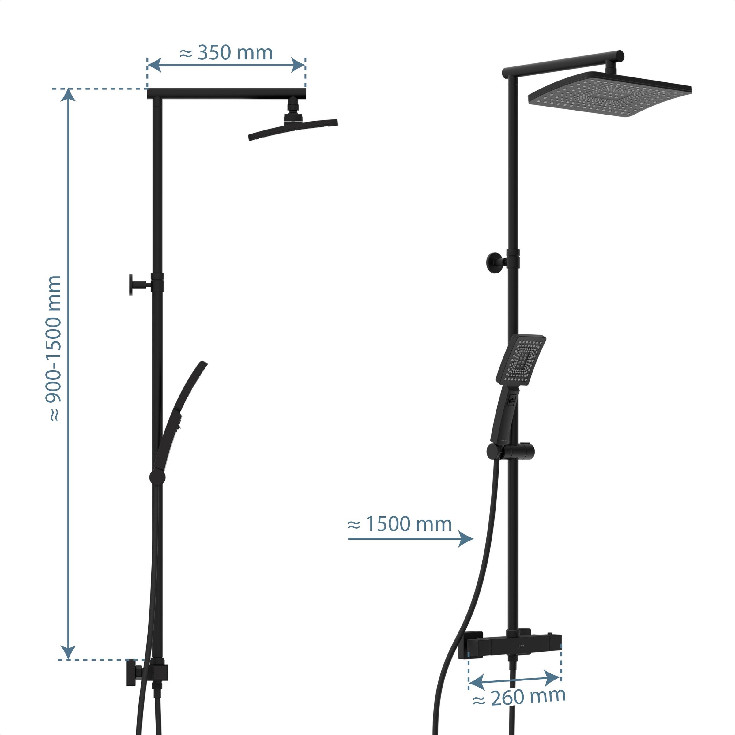 Schütte Duschbrause »TRENTO«, (Set), mit Thermostatarmatur, 3-fach verstellbar, Antikalk-Noppen