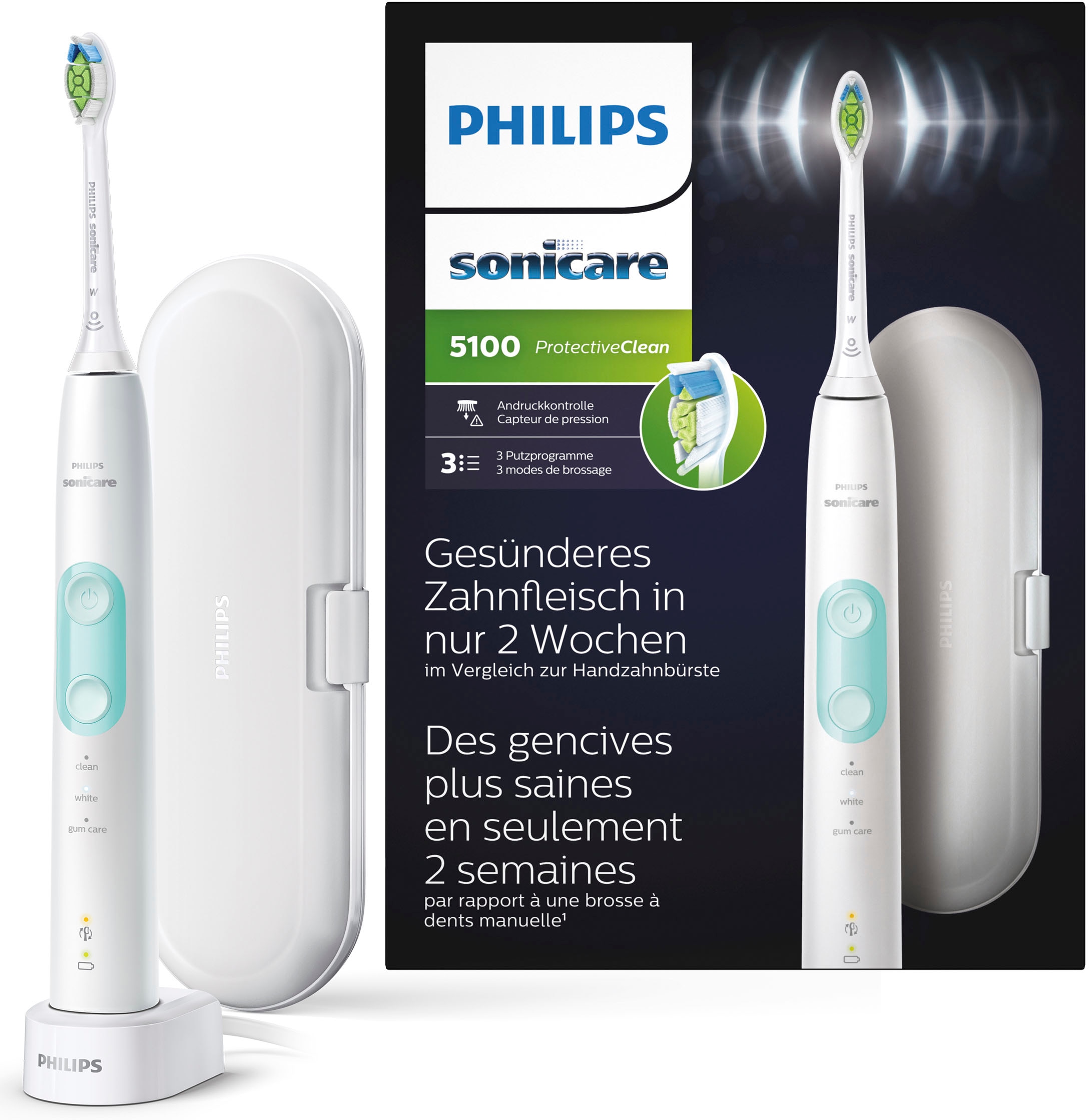 Philips Sonicare Elektrische Zahnbürste »ProtectiveClean 5100«, 1 St.  Aufsteckbürsten, Schallzahnbürste, Drucksensor, 3 Programme mit 3 Jahren  XXL Garantie