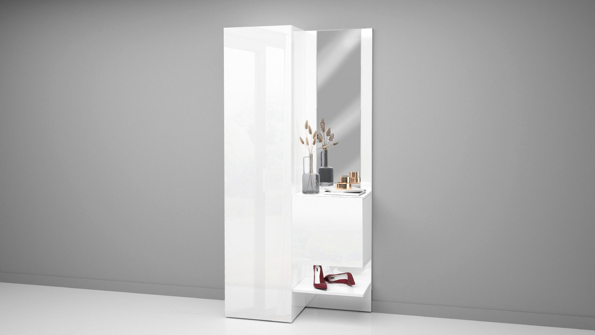 INOSIGN Garderoben-Set »Kompakt«, (2 St., 2-er set: großer Schuhschrank,kleiner Schuhfach mit Spiegel und Ablage)
