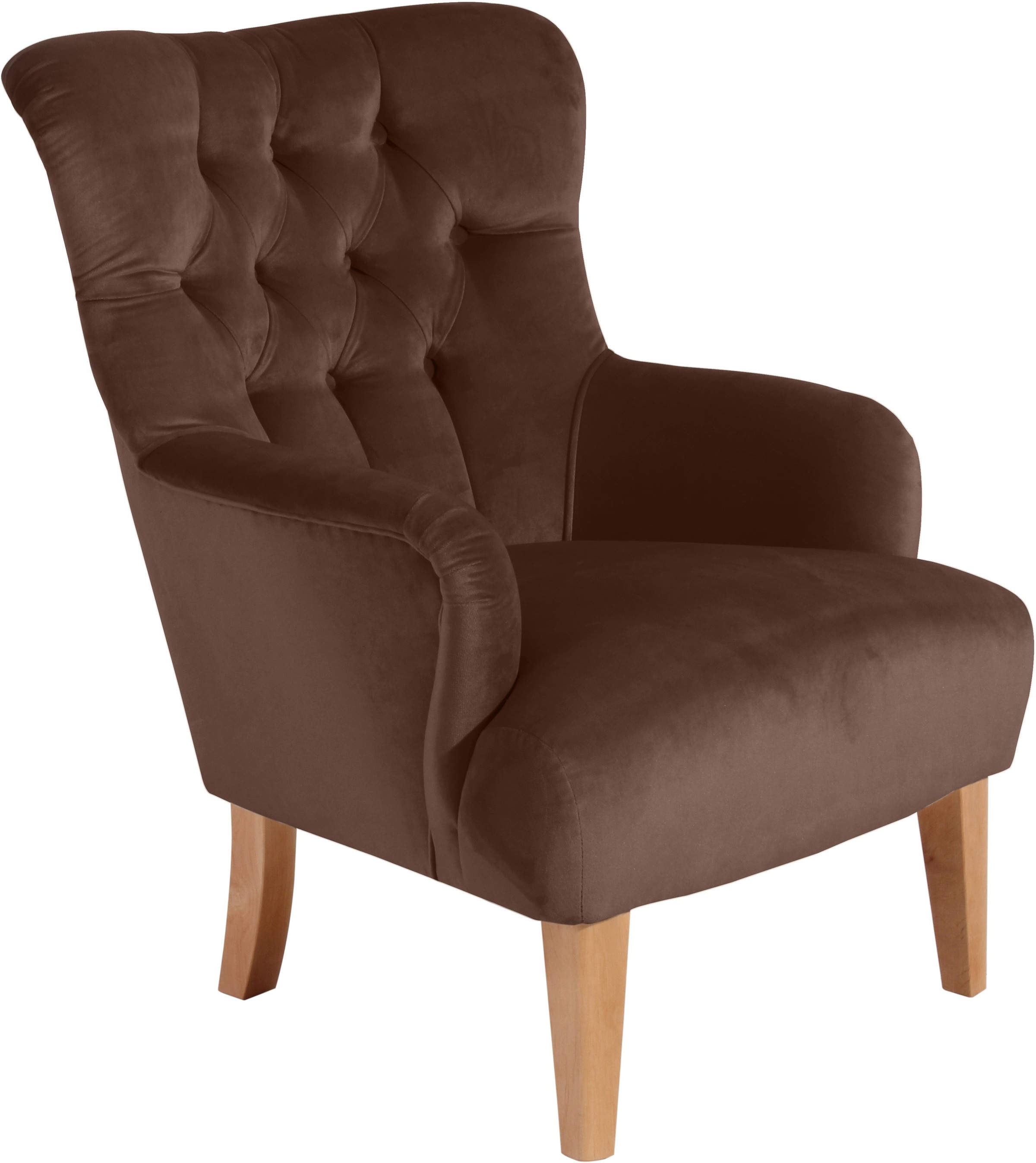 Max Winzer® Chesterfield-Sessel »Bradley, Loungesessel, Chesterfield Optik in aktuellen Farben, bequem«, hohe Rückenlehne mit edler Knopfheftung, Retro und modern, hoher Fuß