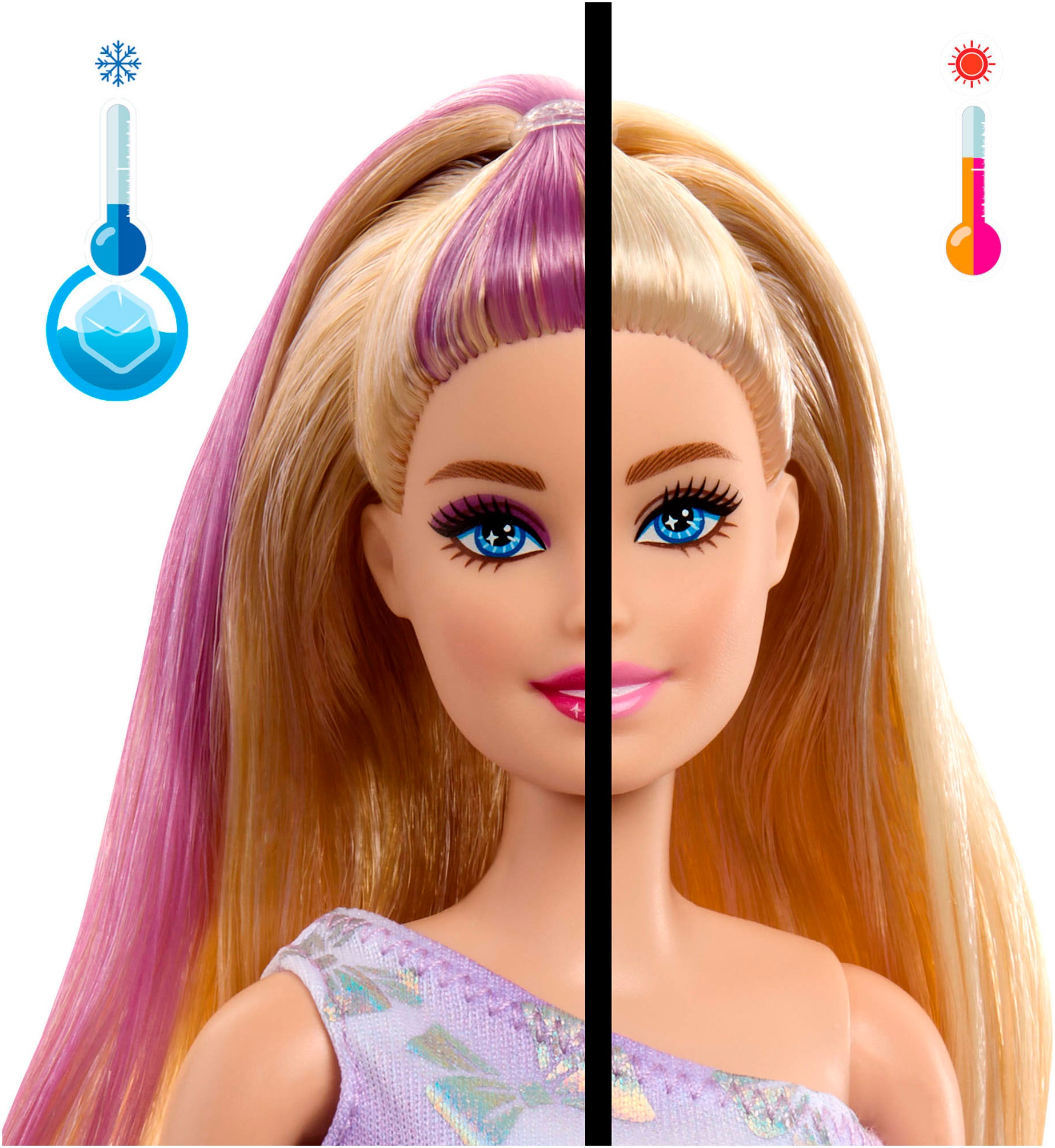 Barbie Anziehpuppe »Party Unboxed Haustier-Geburtstagsserie, lila Kleid«, mit Farbwechsel
